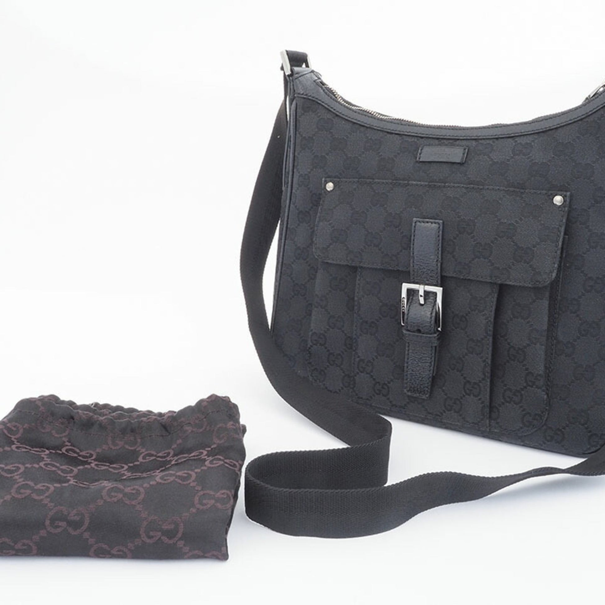 Gucci Gg Canvas Black Canvas Leather Shoulder Bag