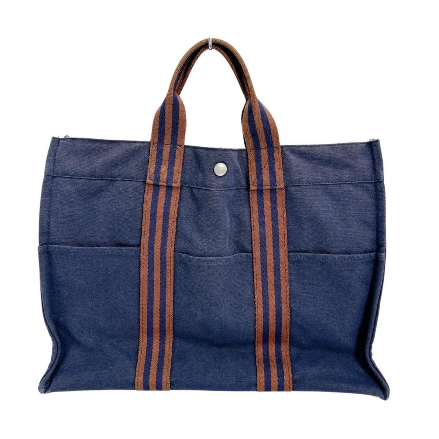 Hermes Cotton Handbag Tote Bag Navy