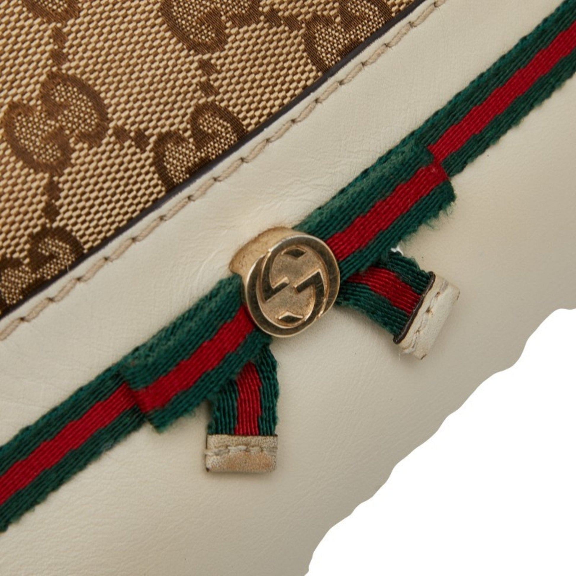 Gucci Beige Ivory Canvas Leather Shoulder Bag Tote Bag