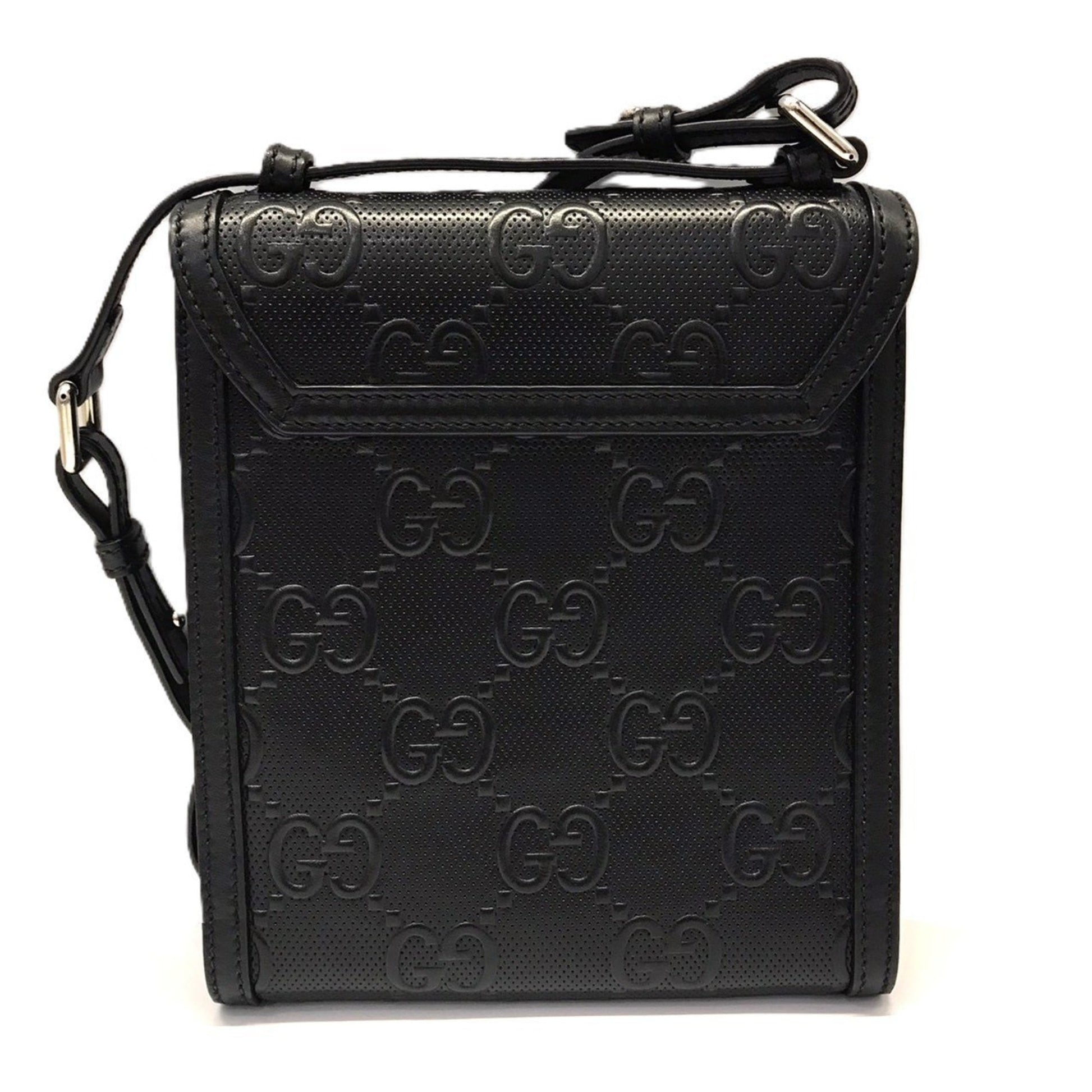 Gucci Black Gg Leather Shoulder Bag