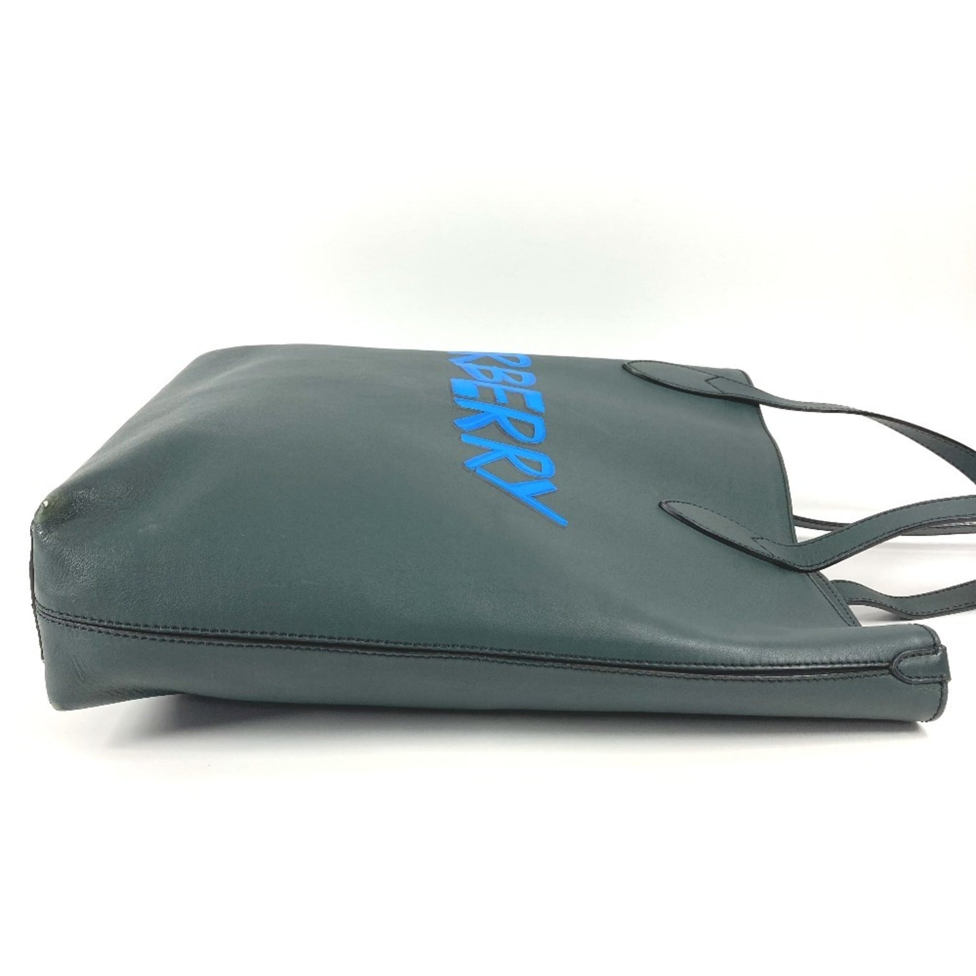 Burberry Khaki Shoulder Bag Tote Bag Leather Blue