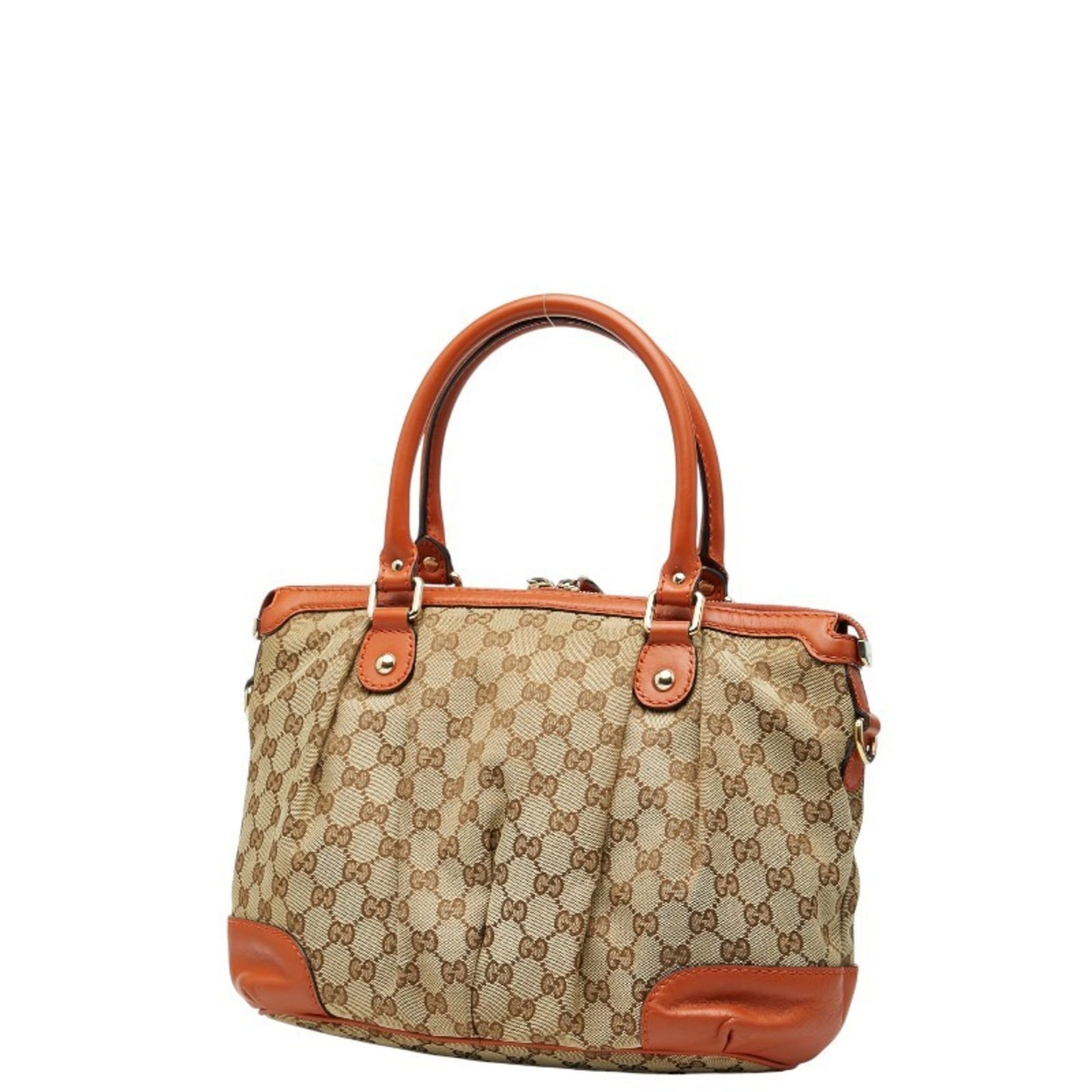 Gucci Beige Orange Canvas Leather Handbag Shoulder Bag