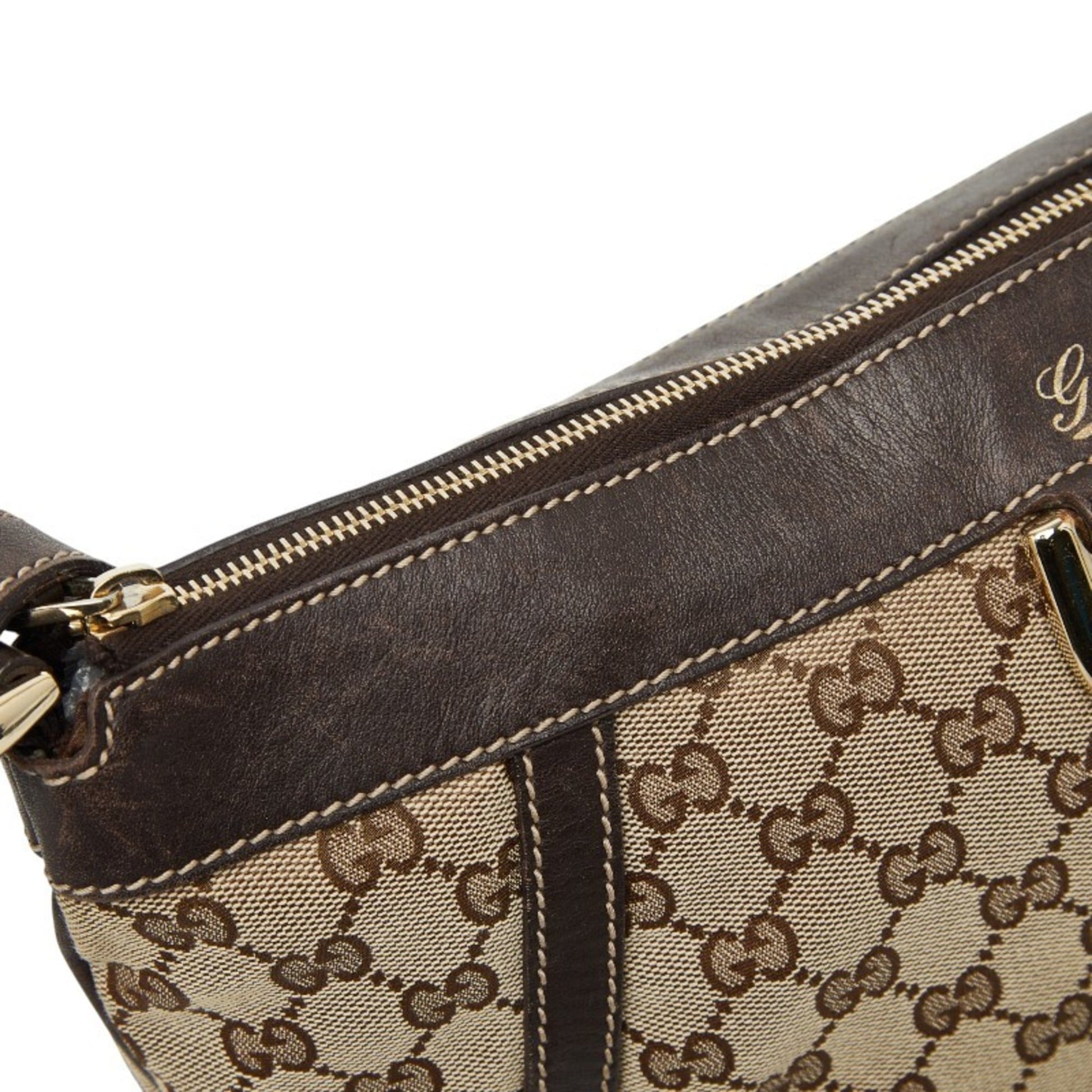 Gucci Beige Brown Canvas Leather Shoulder Bag