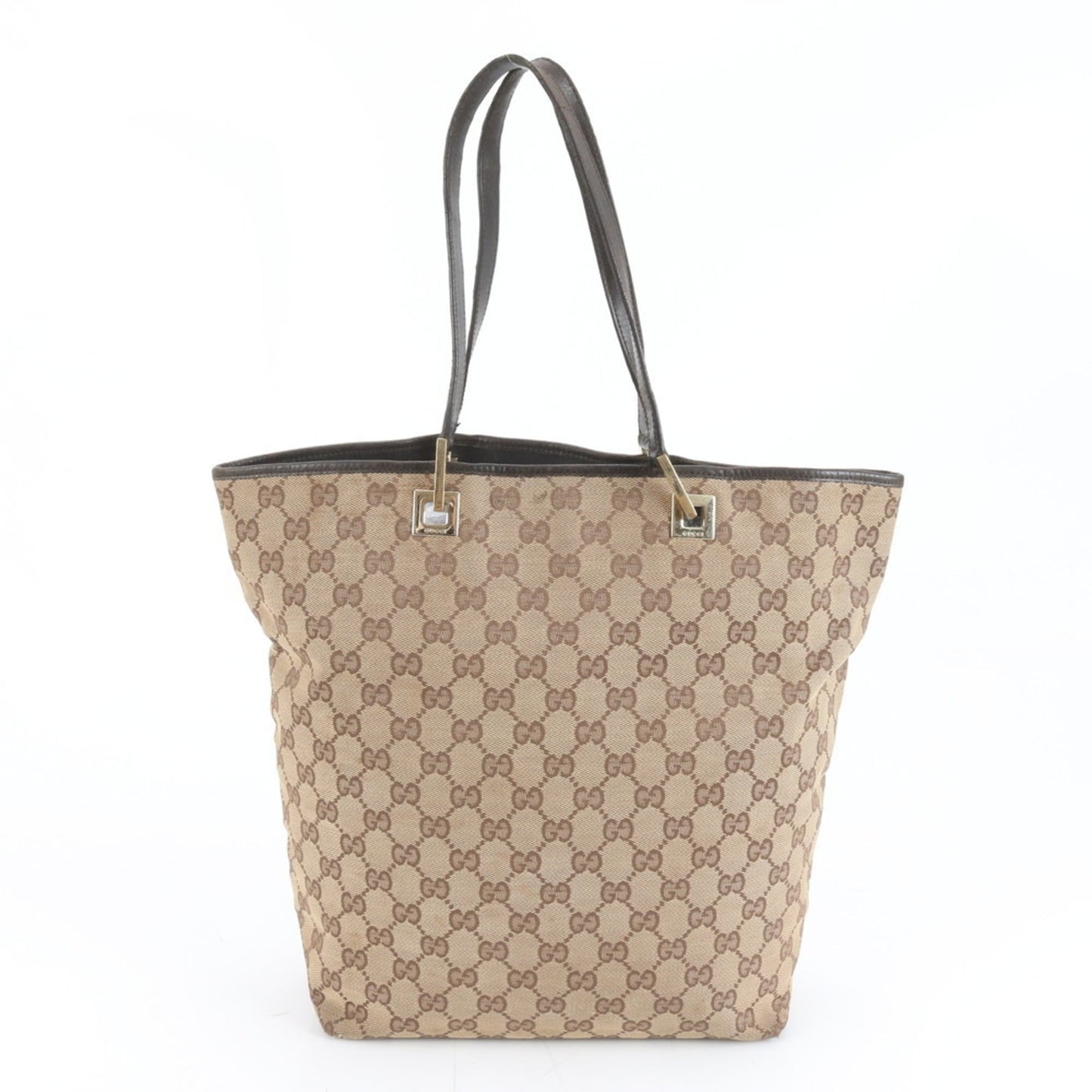 Gucci Brown Leather Canvas Tote Bag