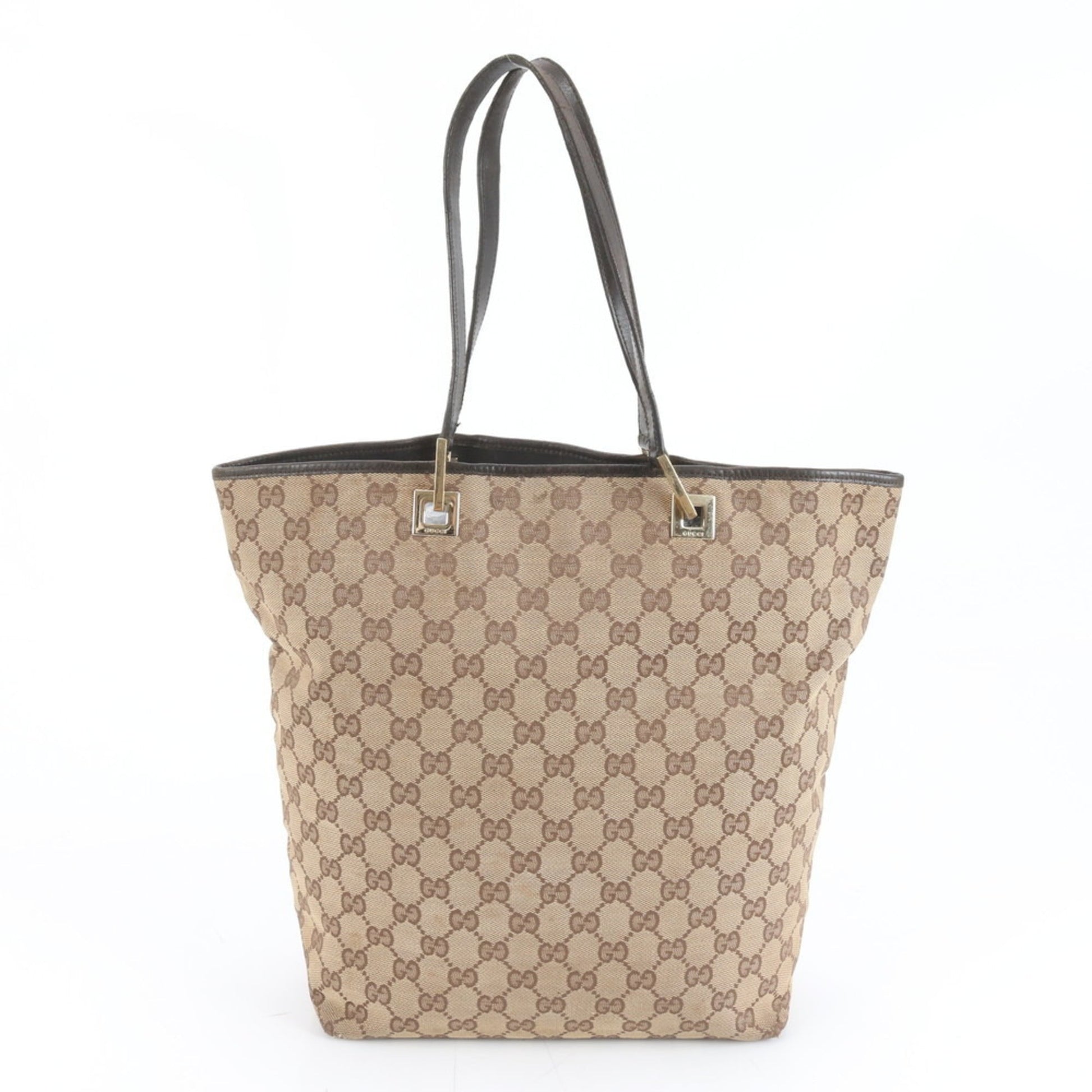 Gucci Brown Leather Canvas Tote Bag