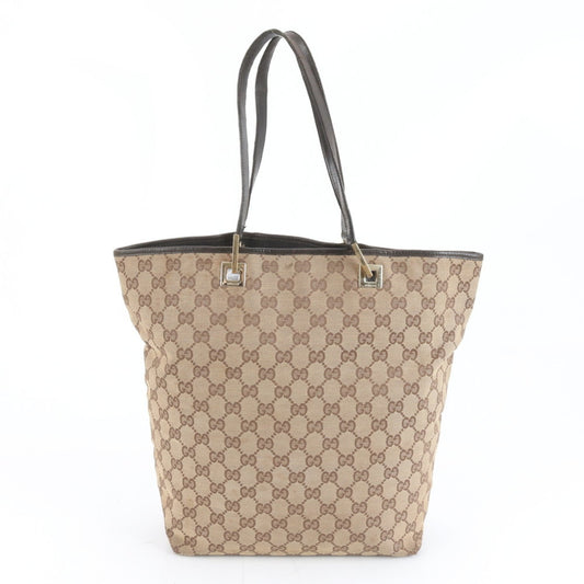 Gucci Brown Leather Canvas Tote Bag
