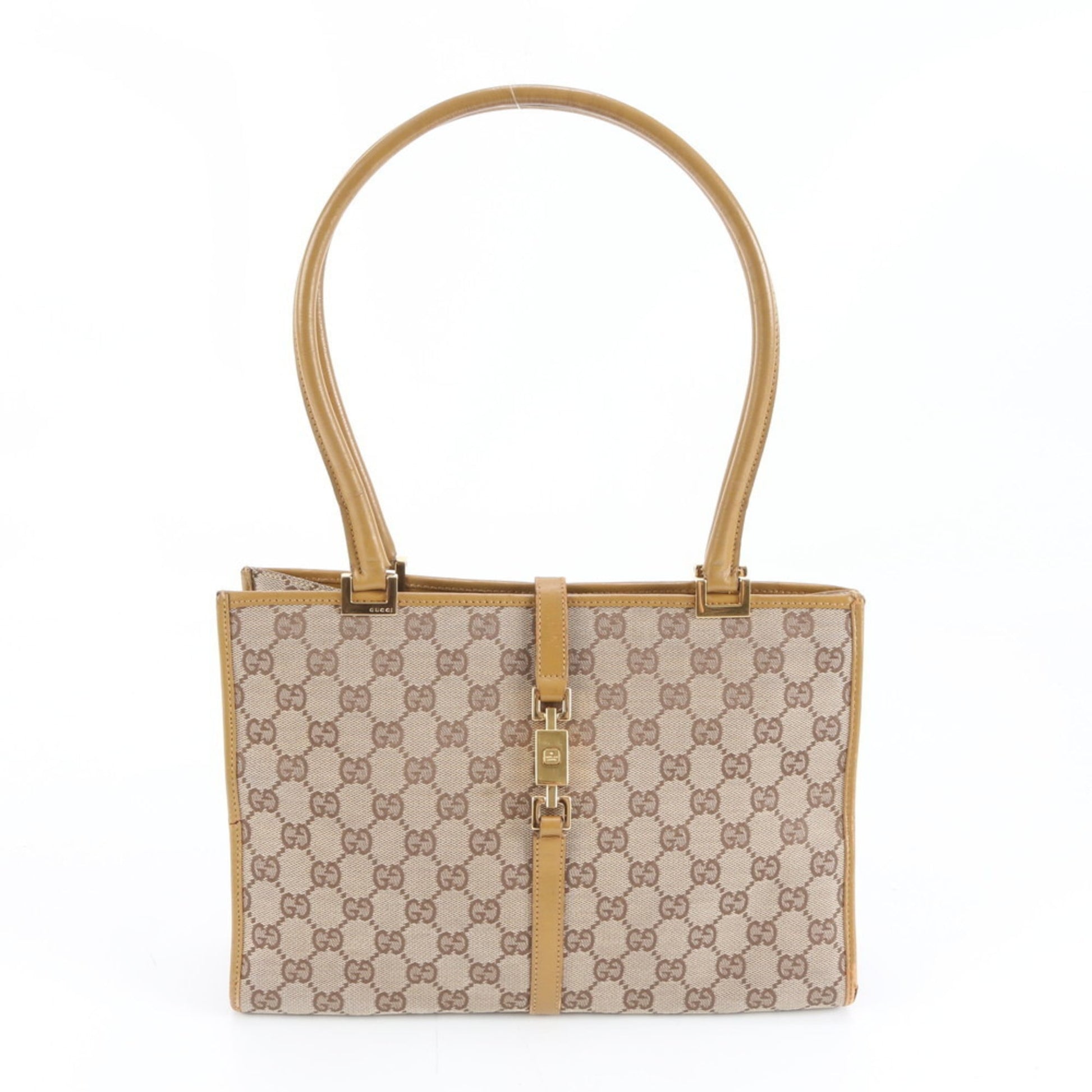 Gucci Brown Leather Canvas Shoulder Bag