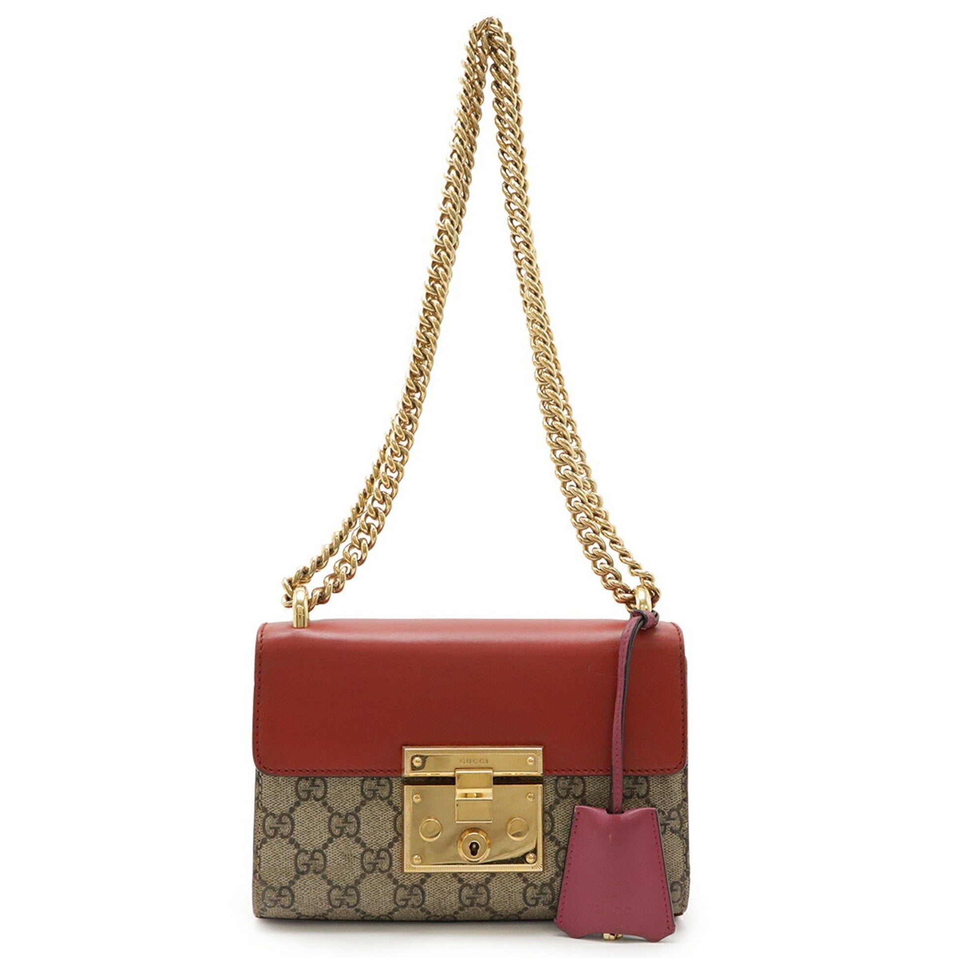 Gucci Beige Pink Red Color Gg Supreme Leather Shoulder Bag