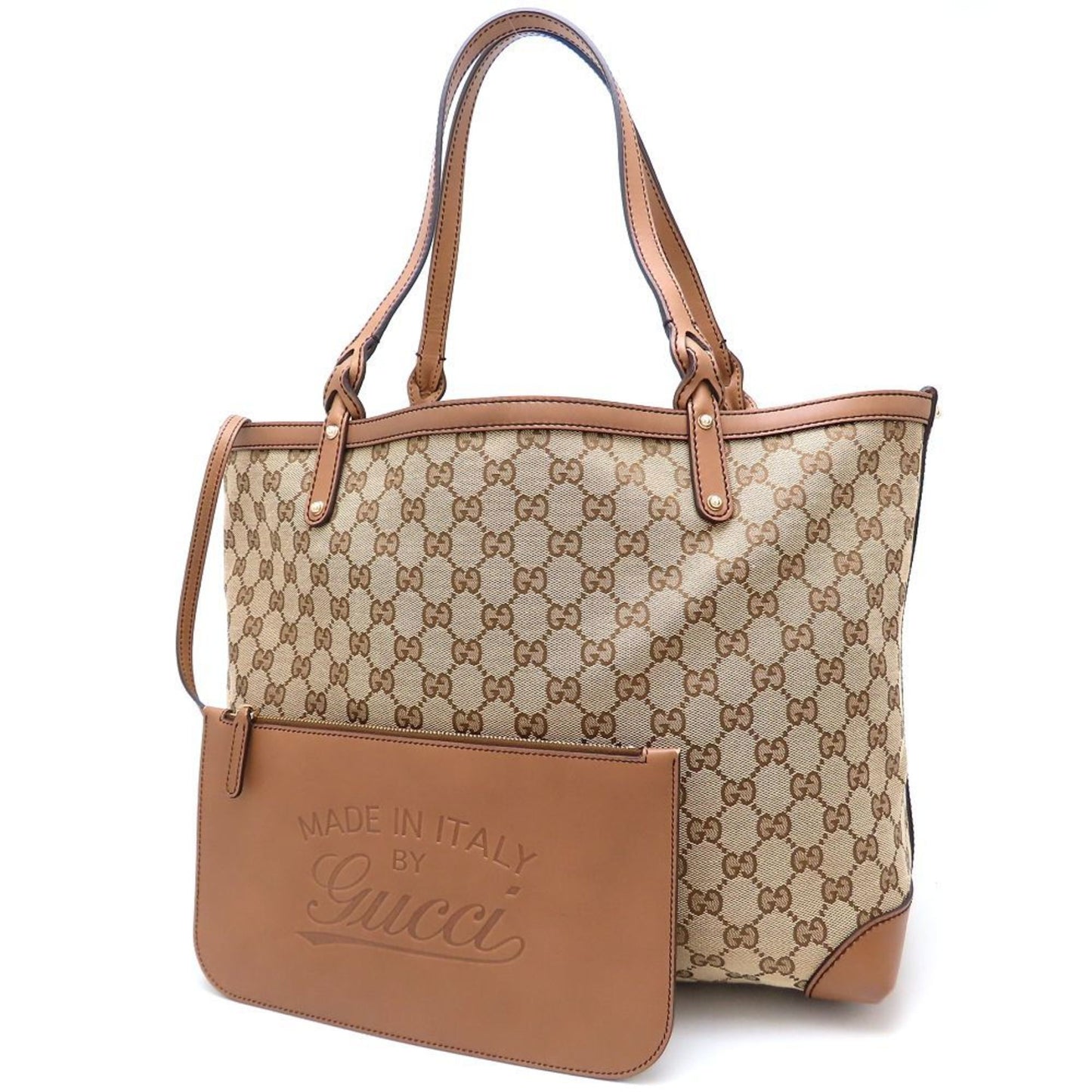 Gucci Gg Canvas Beige Brown Gg Canvas Leather Tote Bag