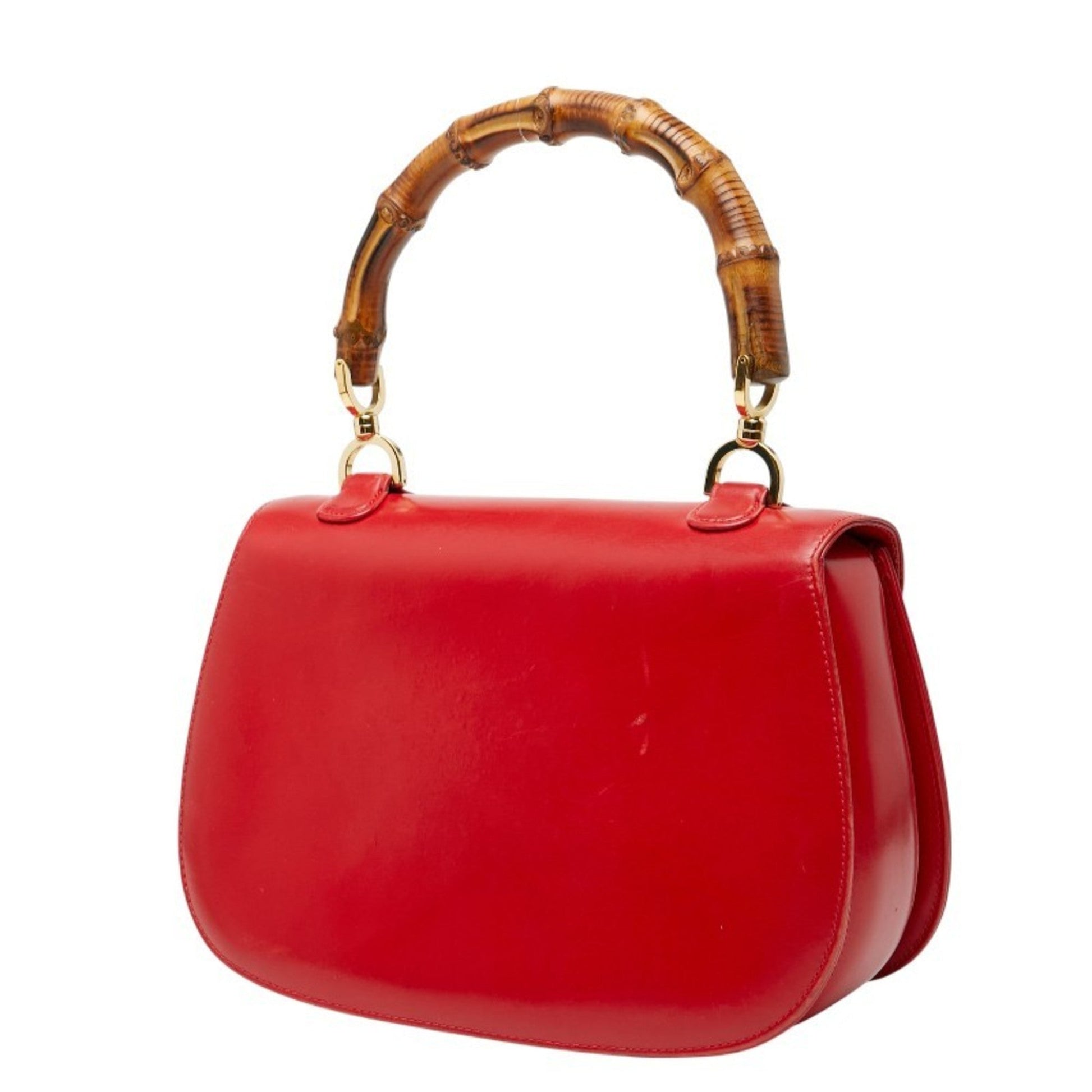 Gucci Bamboo Red Color Leather Handbag Shoulder Bag