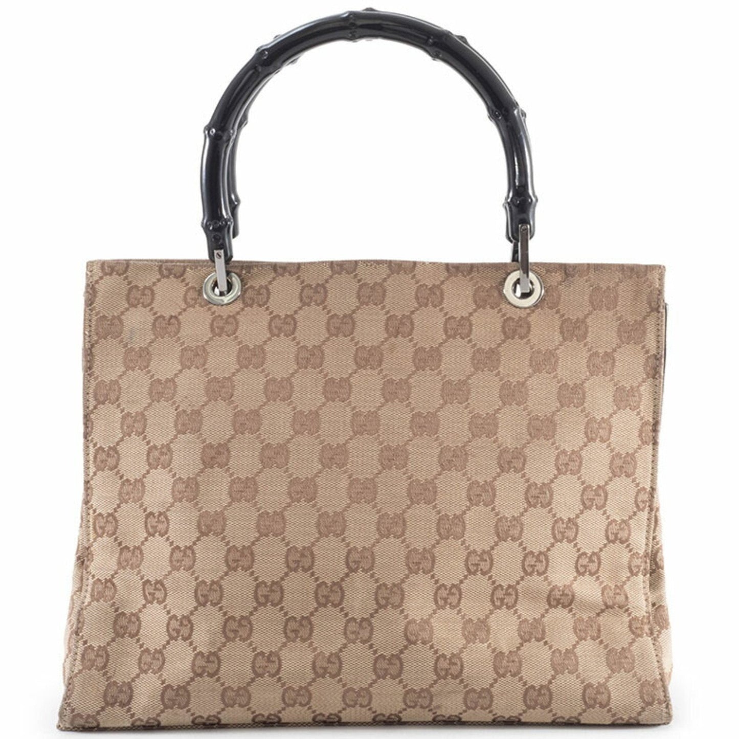 Gucci Beige Black Bamboo Canvas Handbag