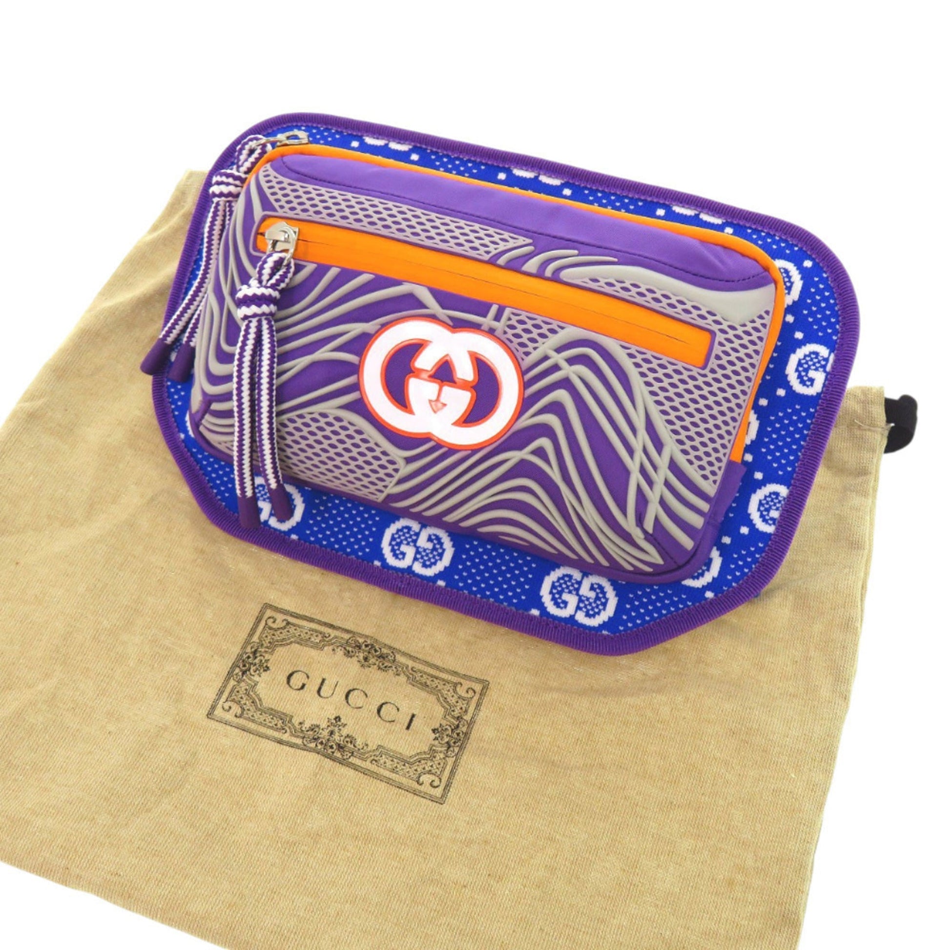 Gucci Blue Orange Purple Nylon Rubber Fanny Pack