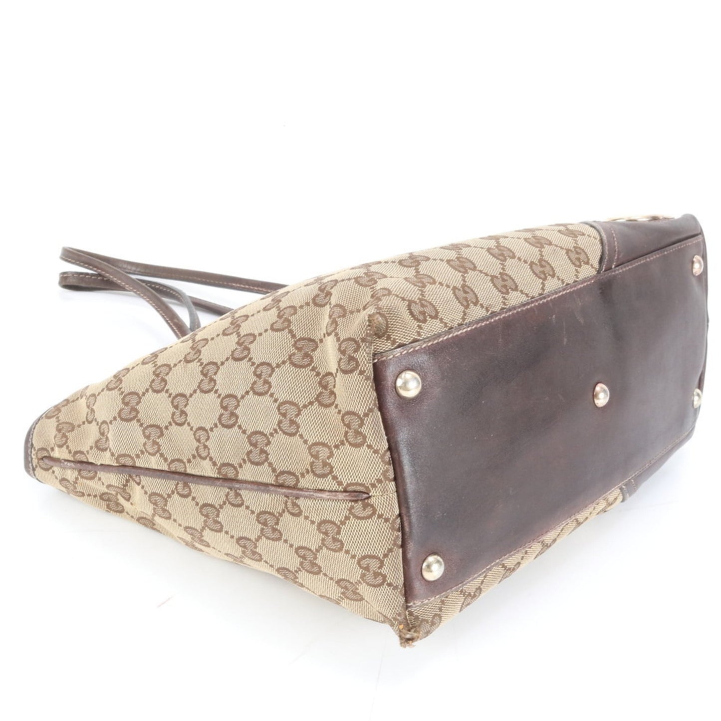 Gucci Brown Leather Canvas Tote Bag