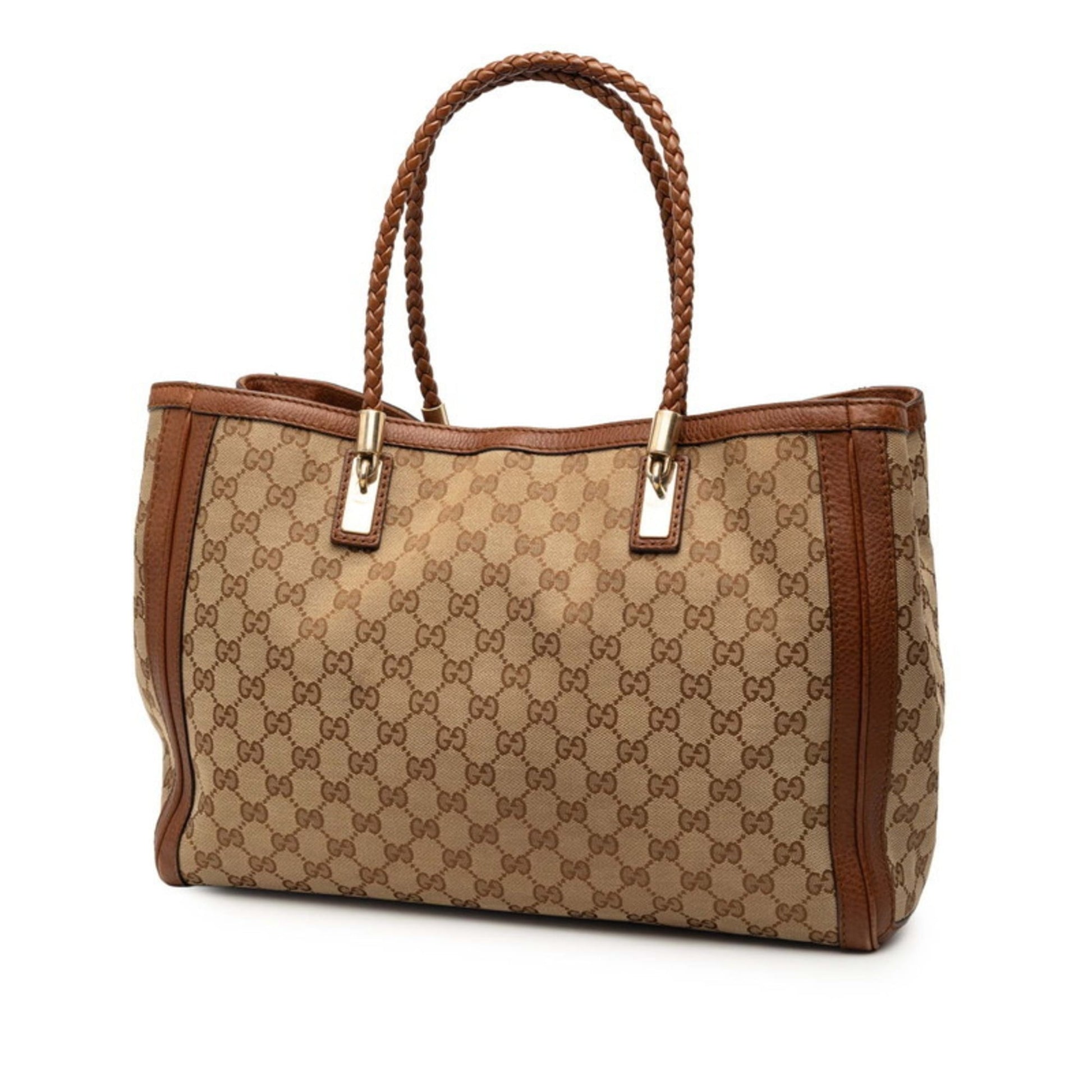 Gucci Beige Brown Gg Canvas Leather Shoulder Bag Tote Bag