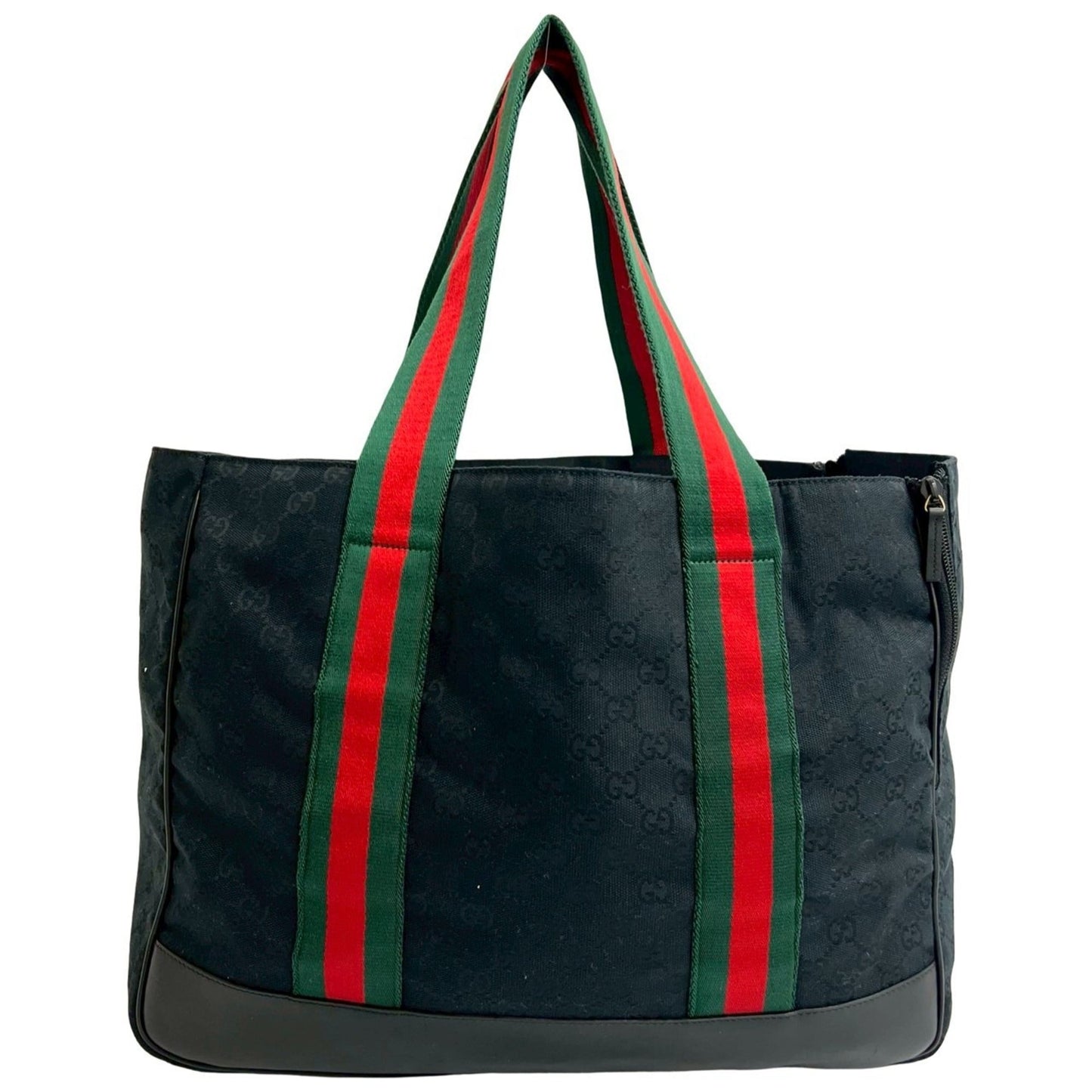 Gucci Black Green Red Color Canvas Leather Handbag Tote Bag