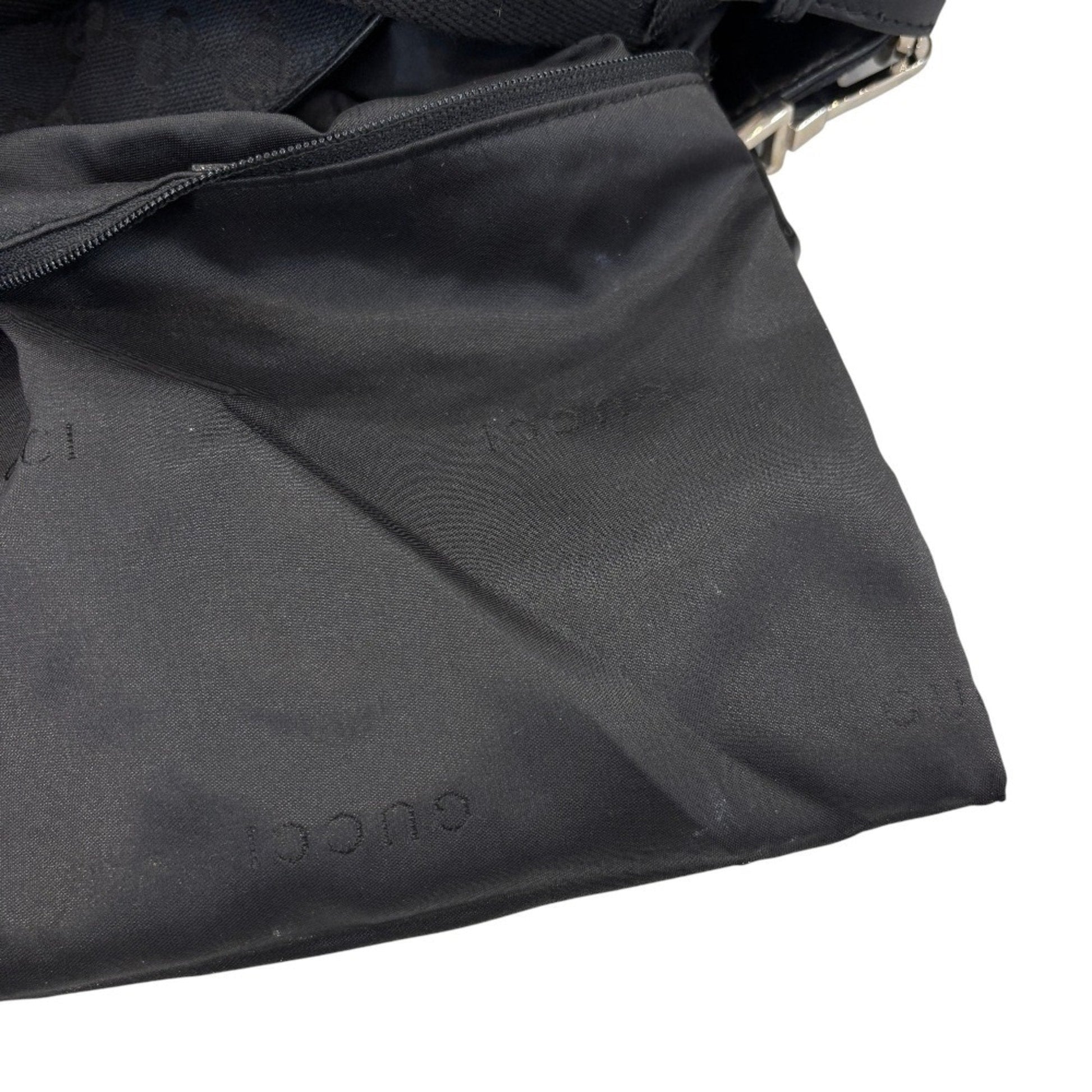 Gucci Black Leather Gg Canvas Handbag Shoulder Bag