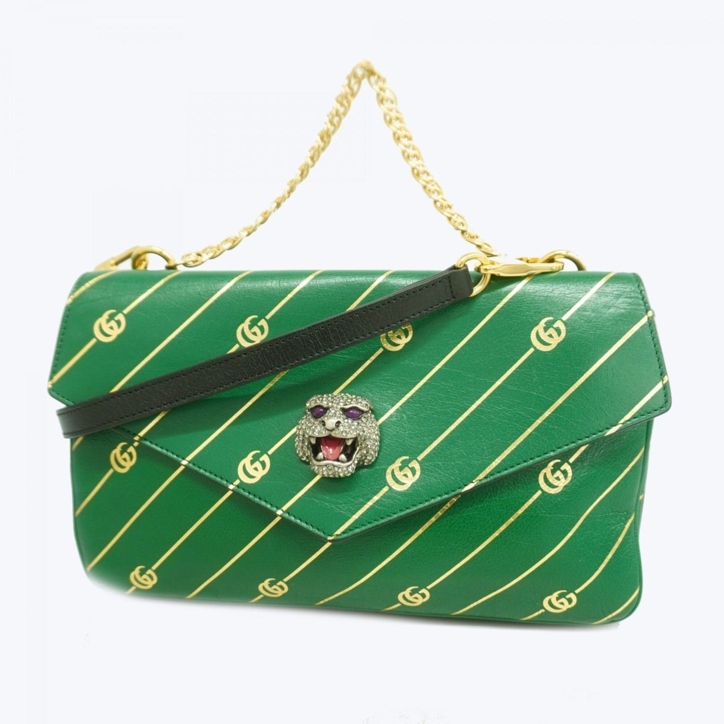 Gucci Black Green Leather Handbag