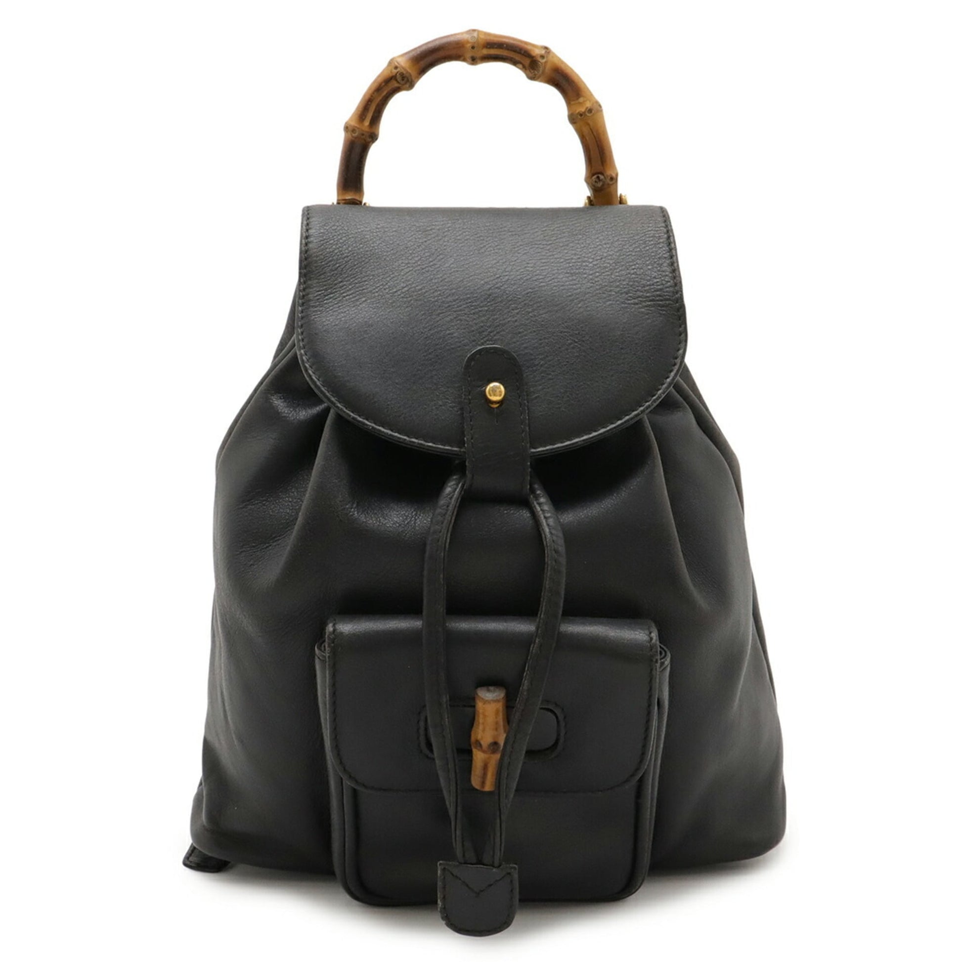 Gucci Black Bamboo Leather Backpack Shoulder Bag