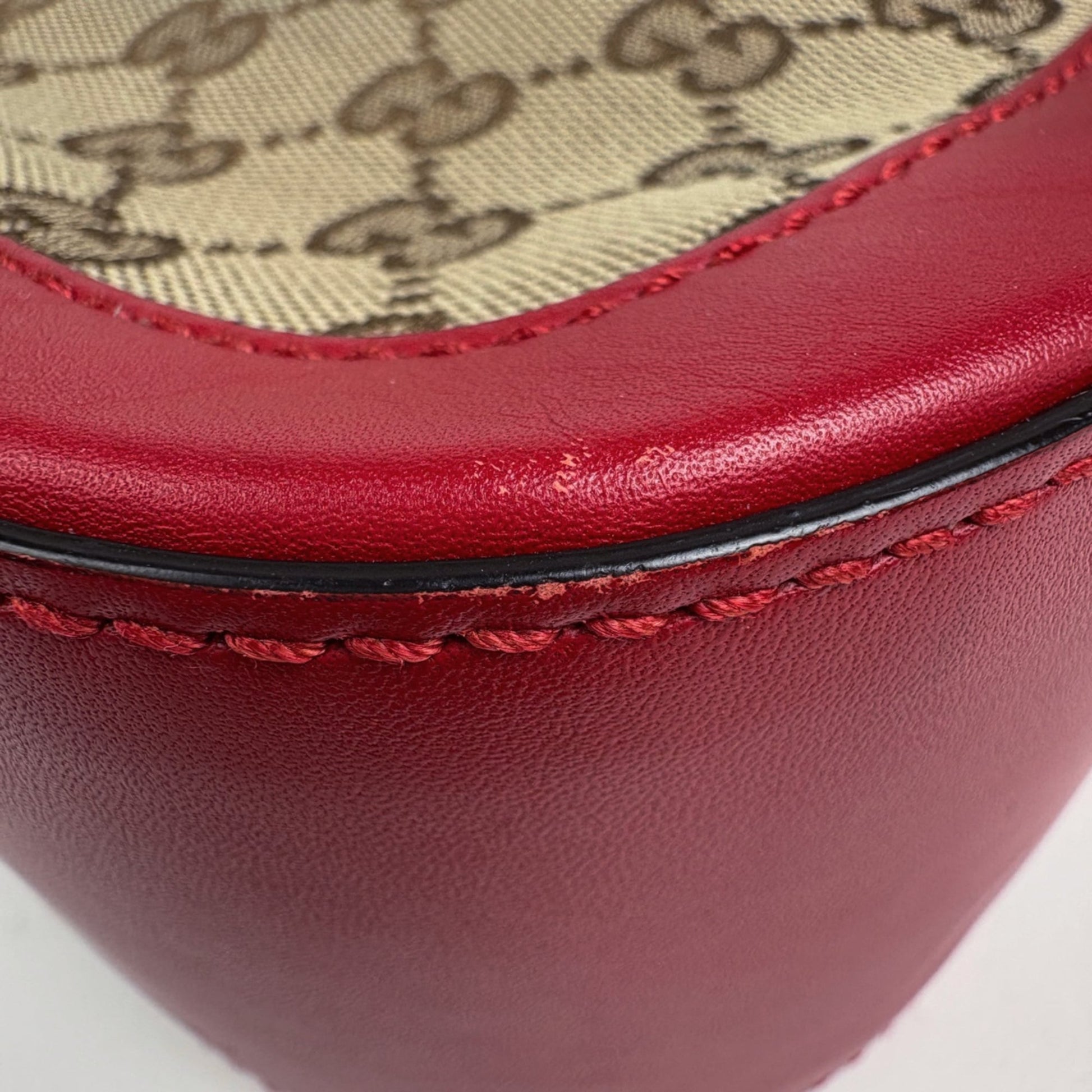 Gucci Red Brown Gg Canvas Leather Shoulder Bag