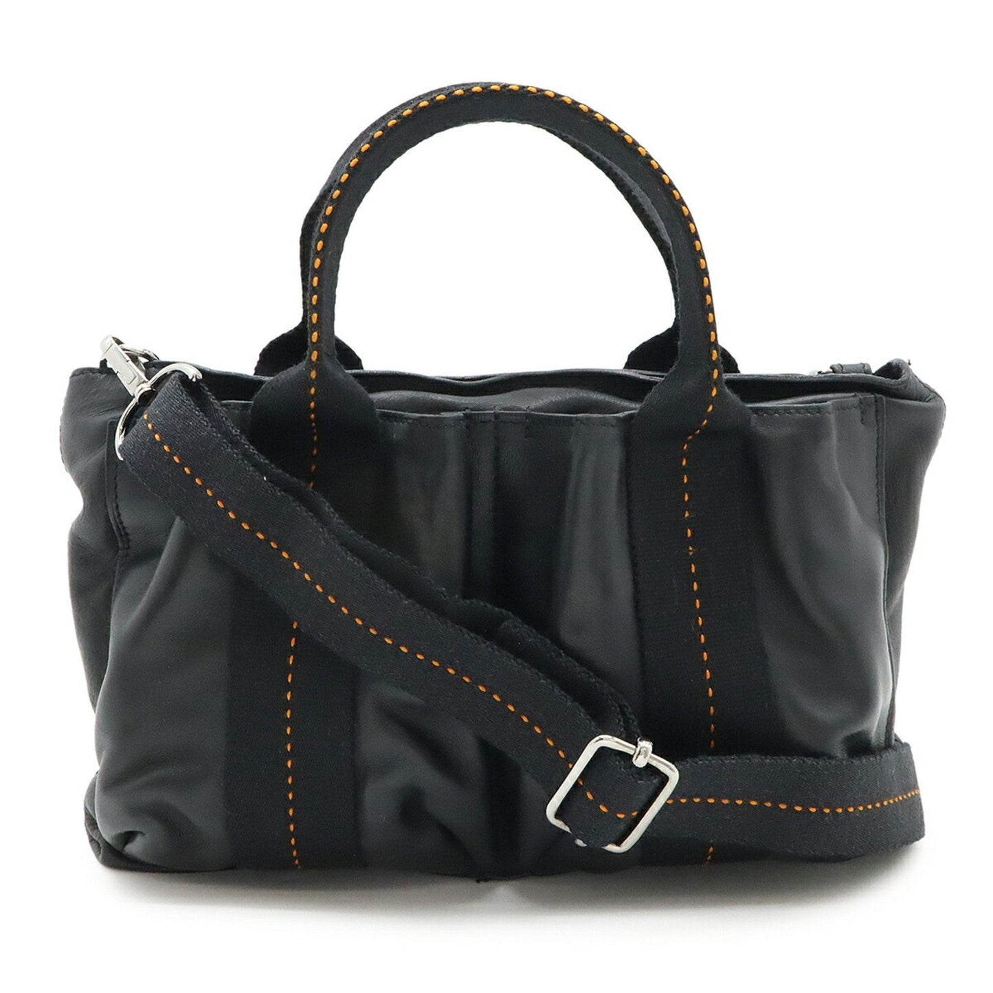 Hermes Caravan Horizontal Veau Derma Shoulder Bag Tote Bag Black Orange