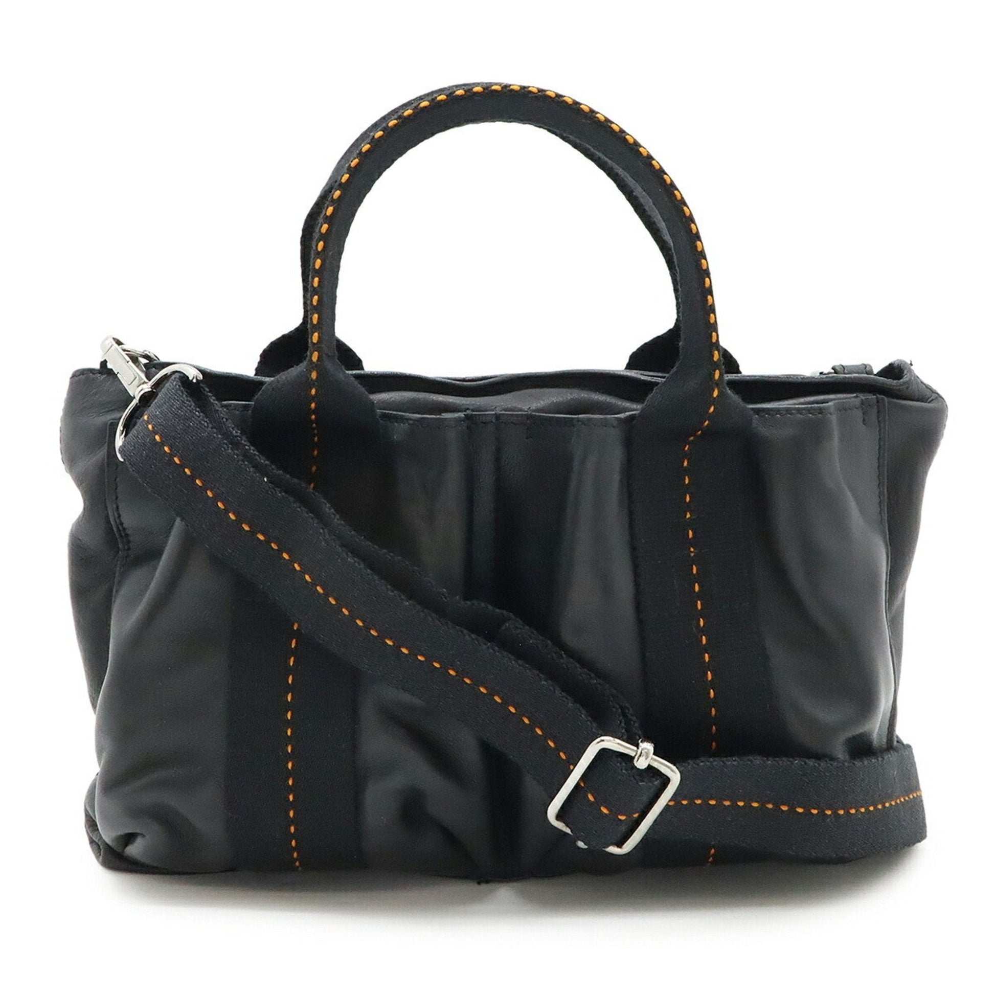 Hermes Caravan Horizontal Veau Derma Shoulder Bag Tote Bag Black Orange