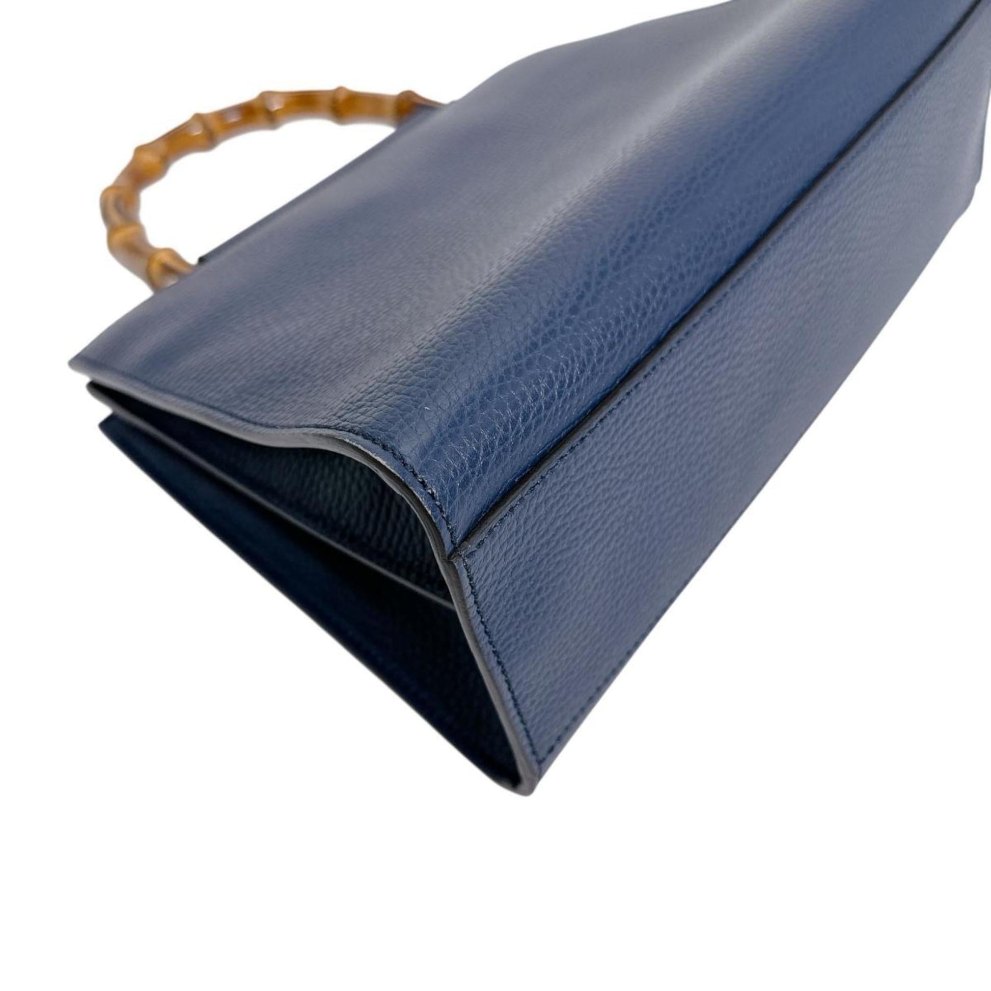 Gucci Blue Bamboo Leather Handbag