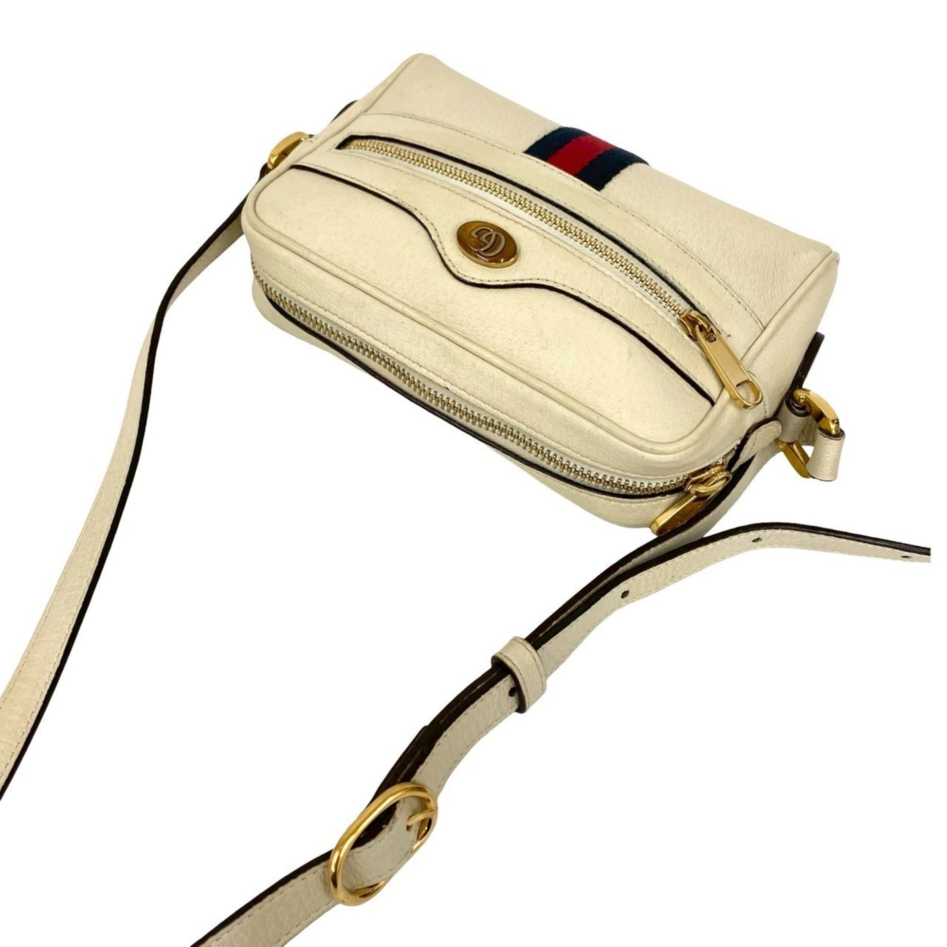 Gucci Navy Red Color White Leather Pochette Shoulder Bag