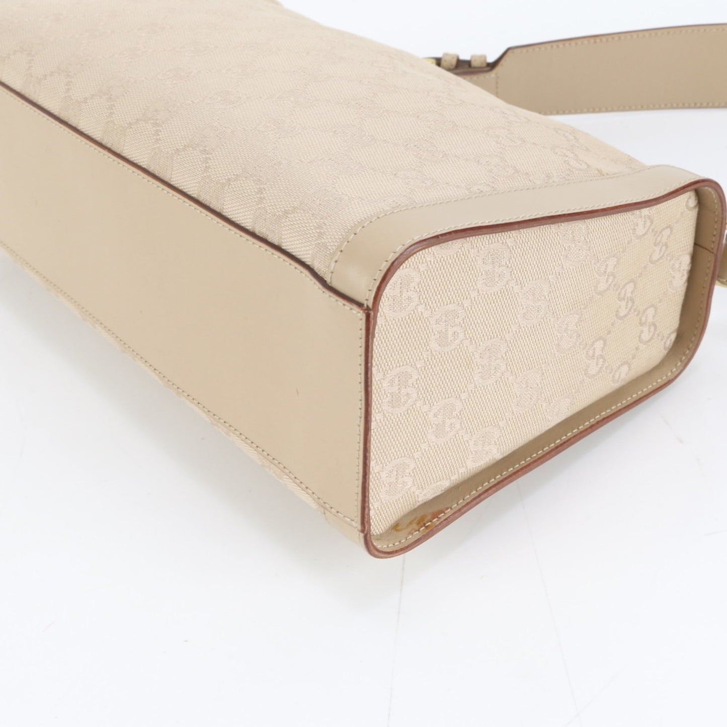 Gucci Beige Leather Canvas Shoulder Bag