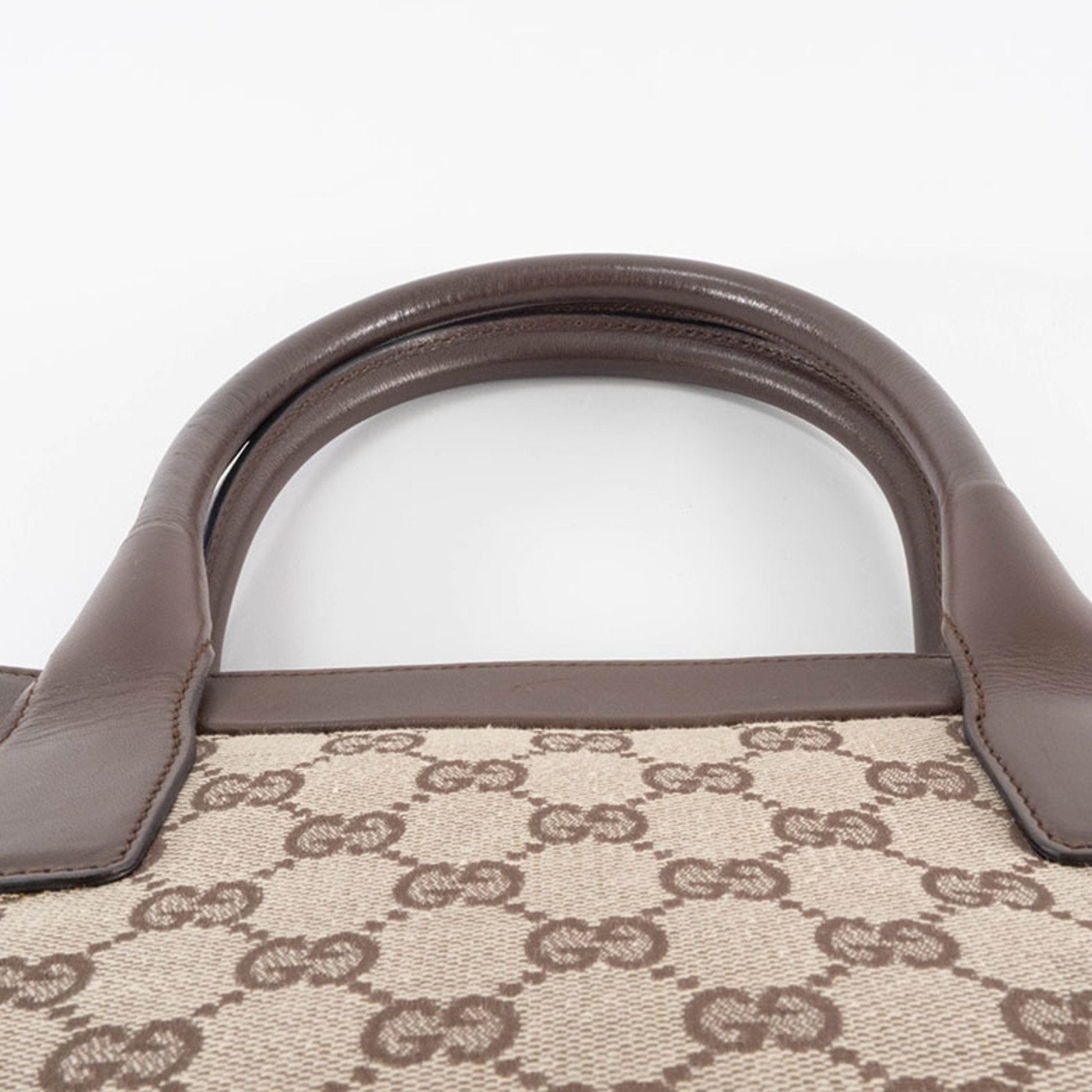 Gucci Gg Canvas Beige Brown Gg Canvas Leather Tote Bag