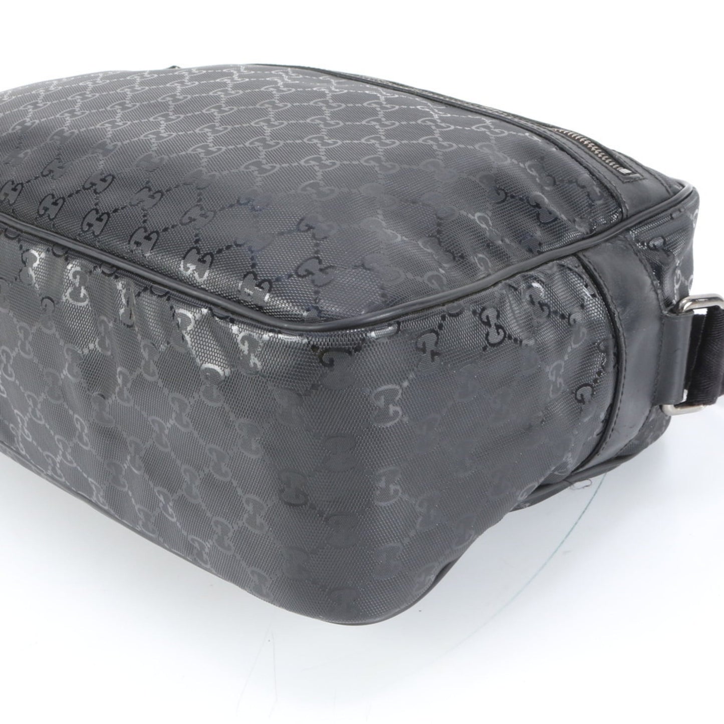 Gucci Black Leather Coated Canvas Shoulder Bag