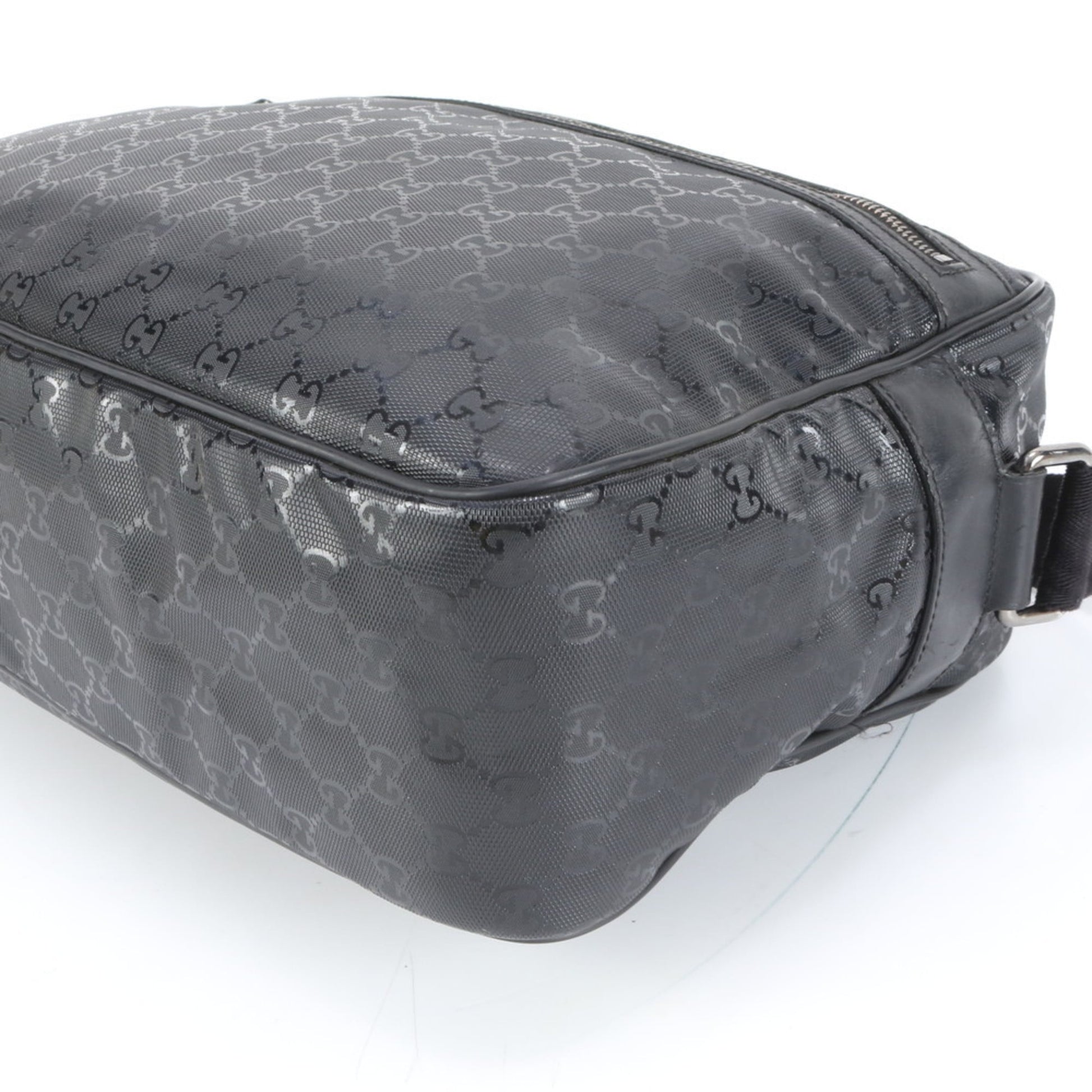 Gucci Black Leather Coated Canvas Shoulder Bag
