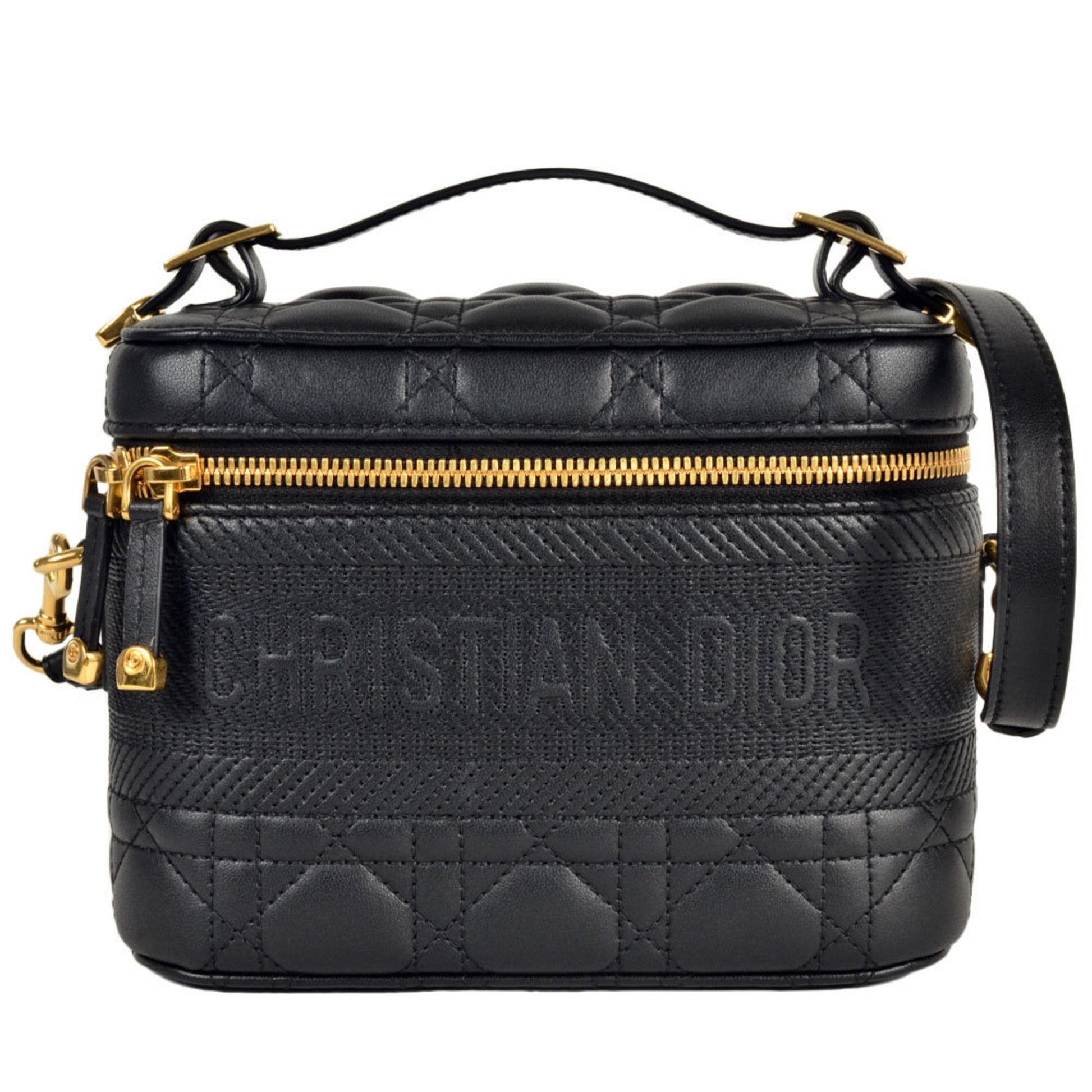 Dior Handbag Christian Shoulder Bag Vanity Bag Leather Canvas Black