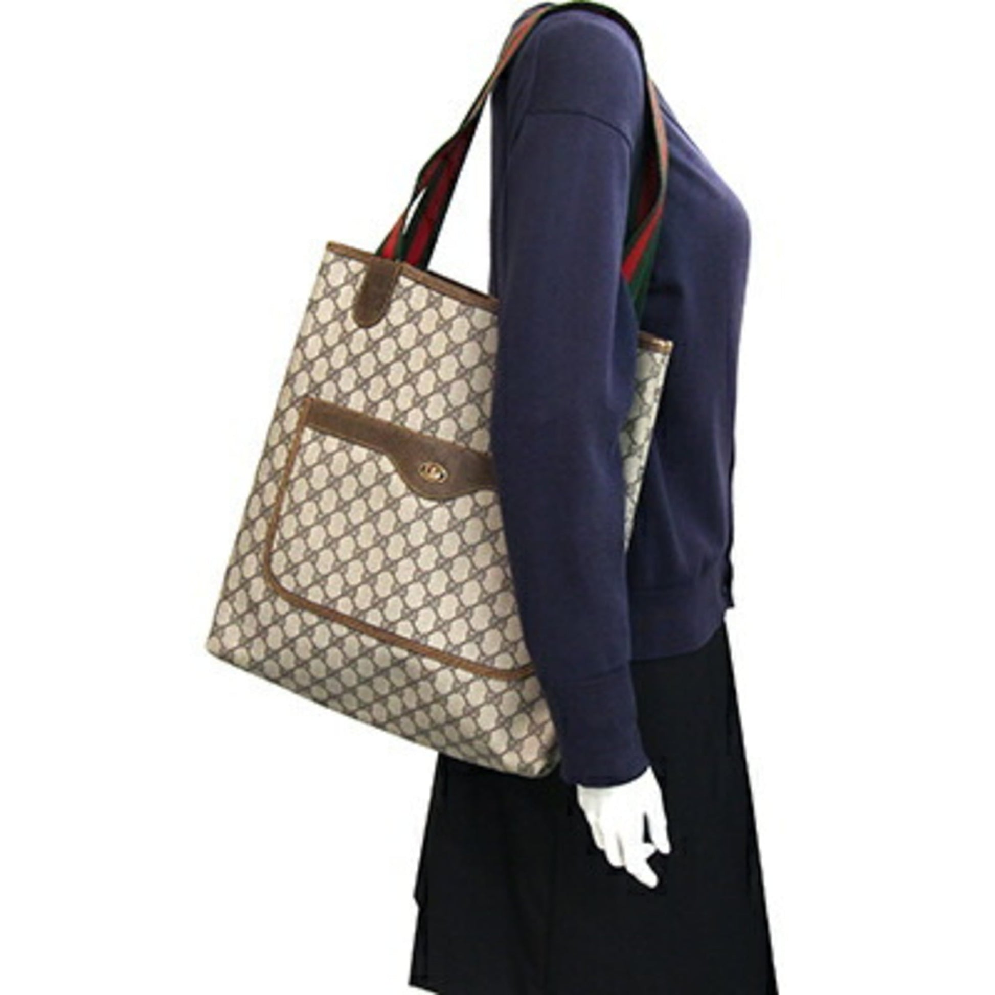 Gucci Beige Pvc Leather Canvas Tote Bag