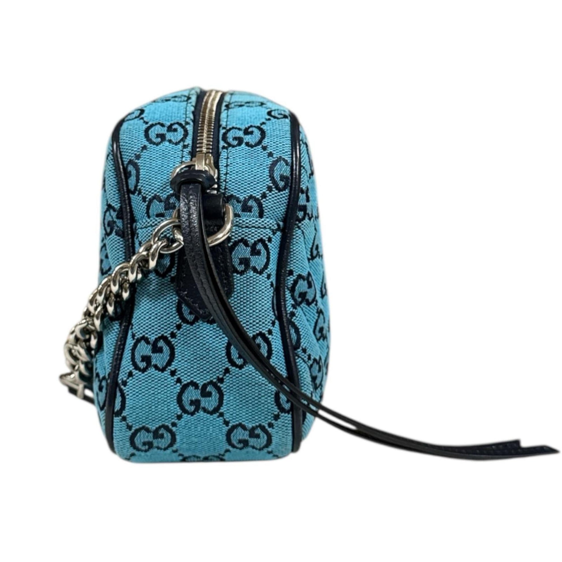 Gucci Gg Marmont Blue Navy Canvas Leather Shoulder Bag