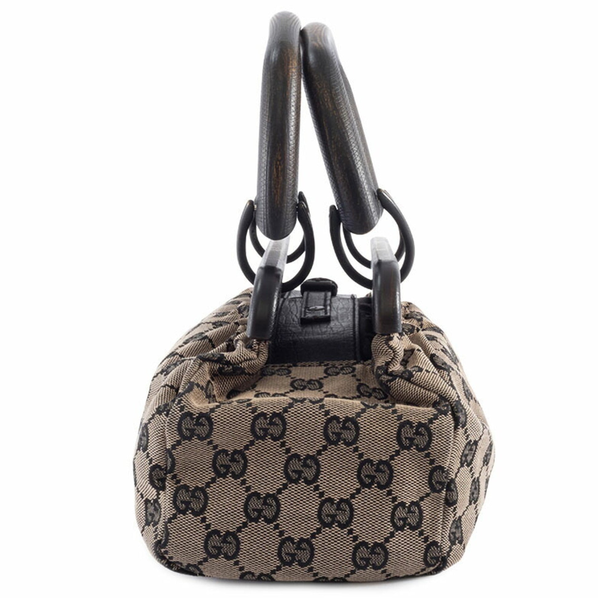 Gucci Gg Canvas Beige Black Gg Canvas Leather Handbag