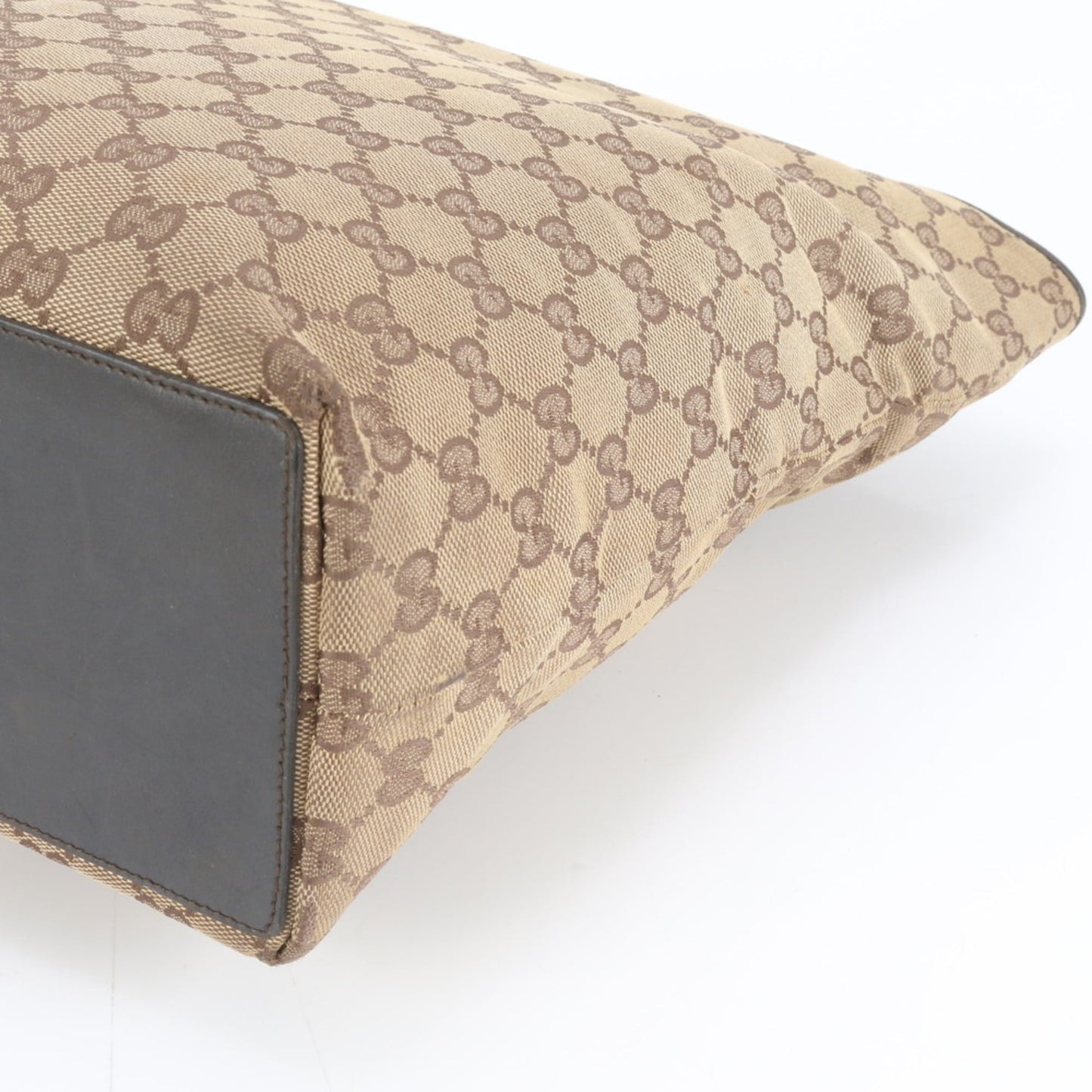 Gucci Brown Leather Canvas Tote Bag