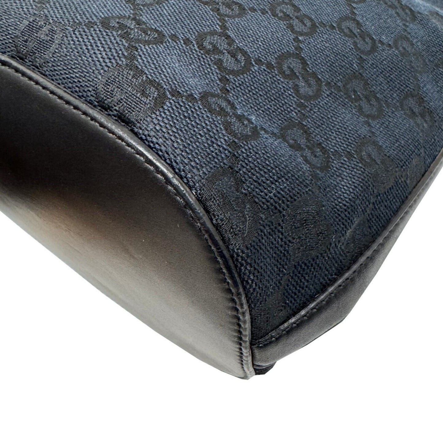 Gucci Black Gg Canvas Leather Shoulder Bag