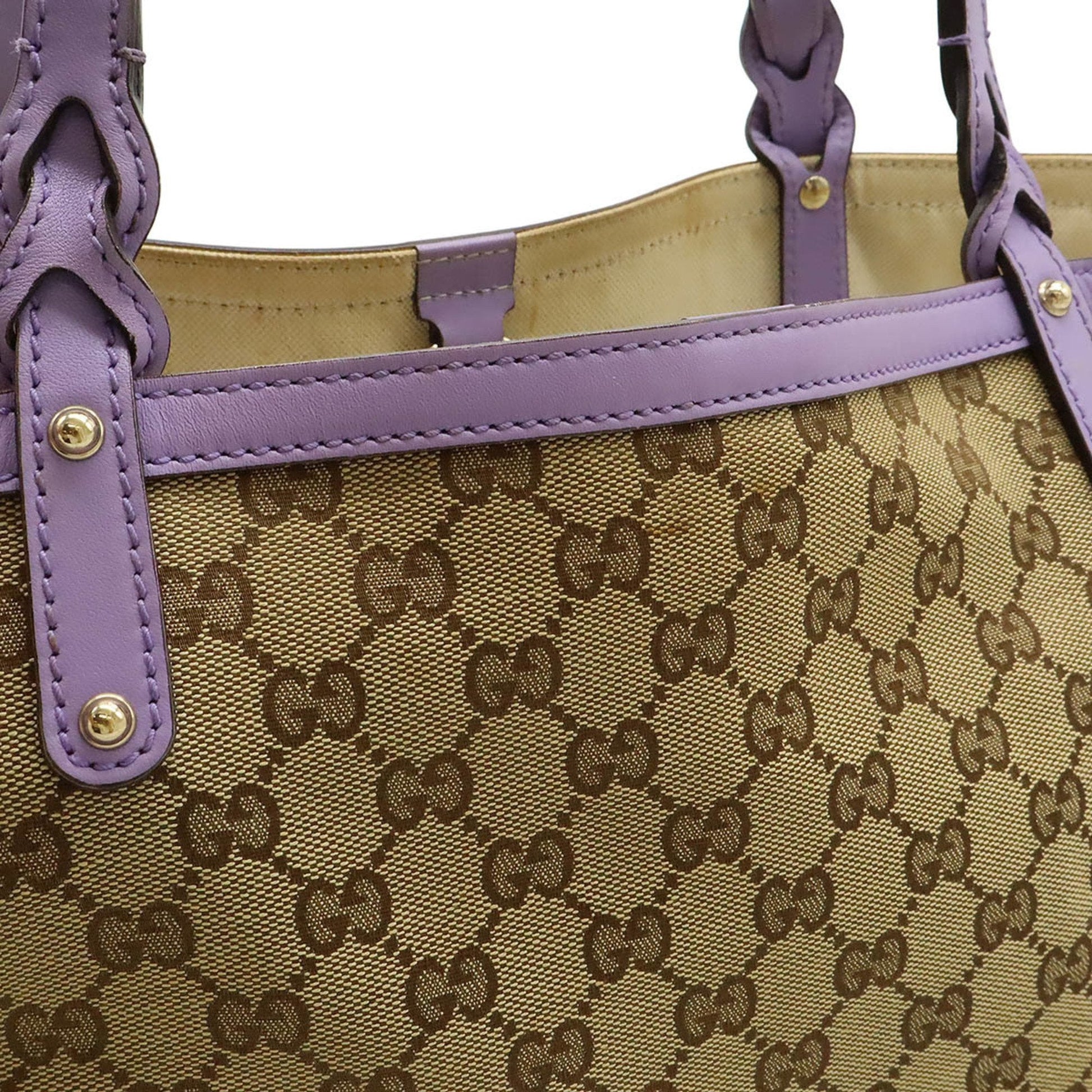 Gucci Beige Khaki Purple Gg Canvas Leather Shoulder Bag Tote Bag