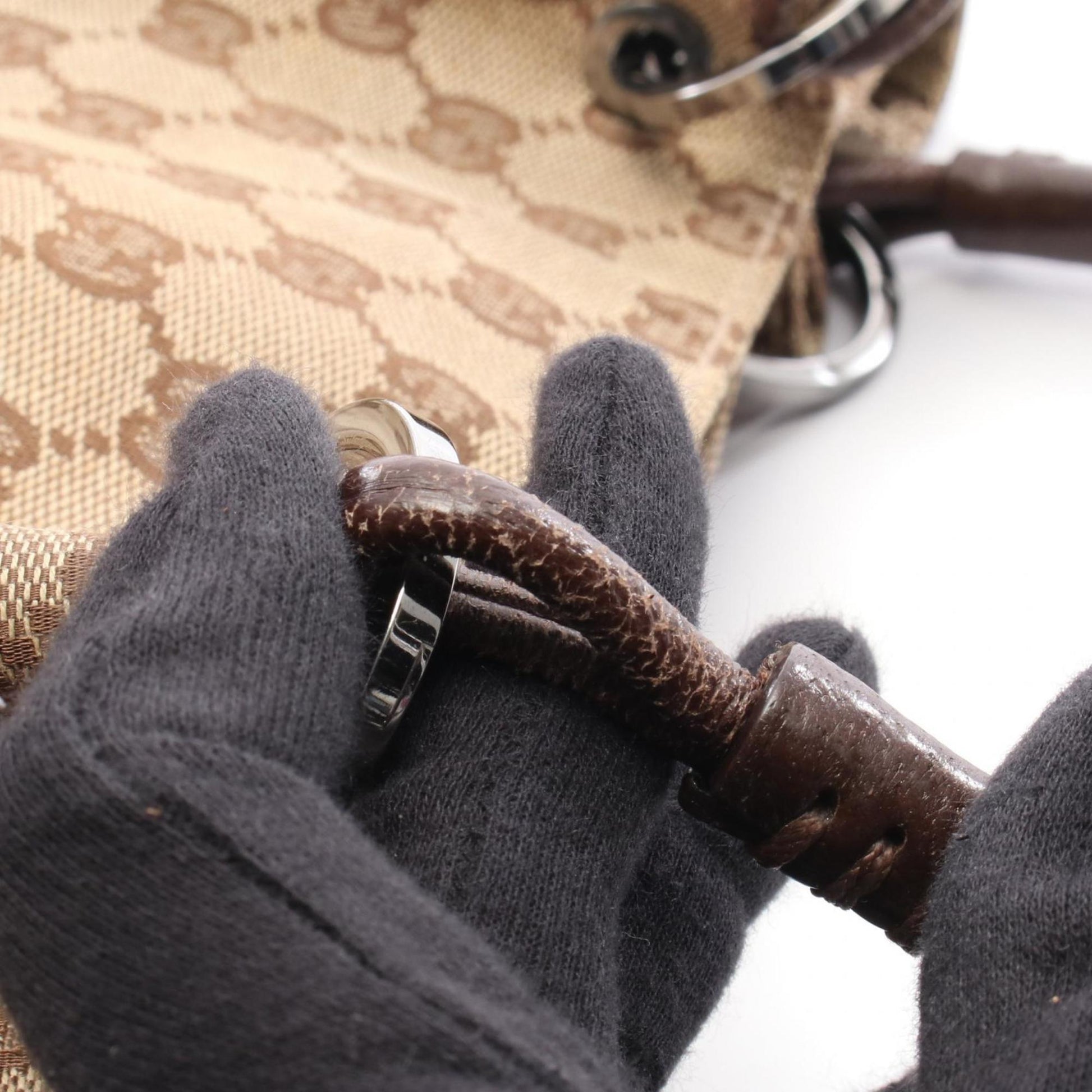 Gucci Beige Brown Gg Canvas Leather Handbag