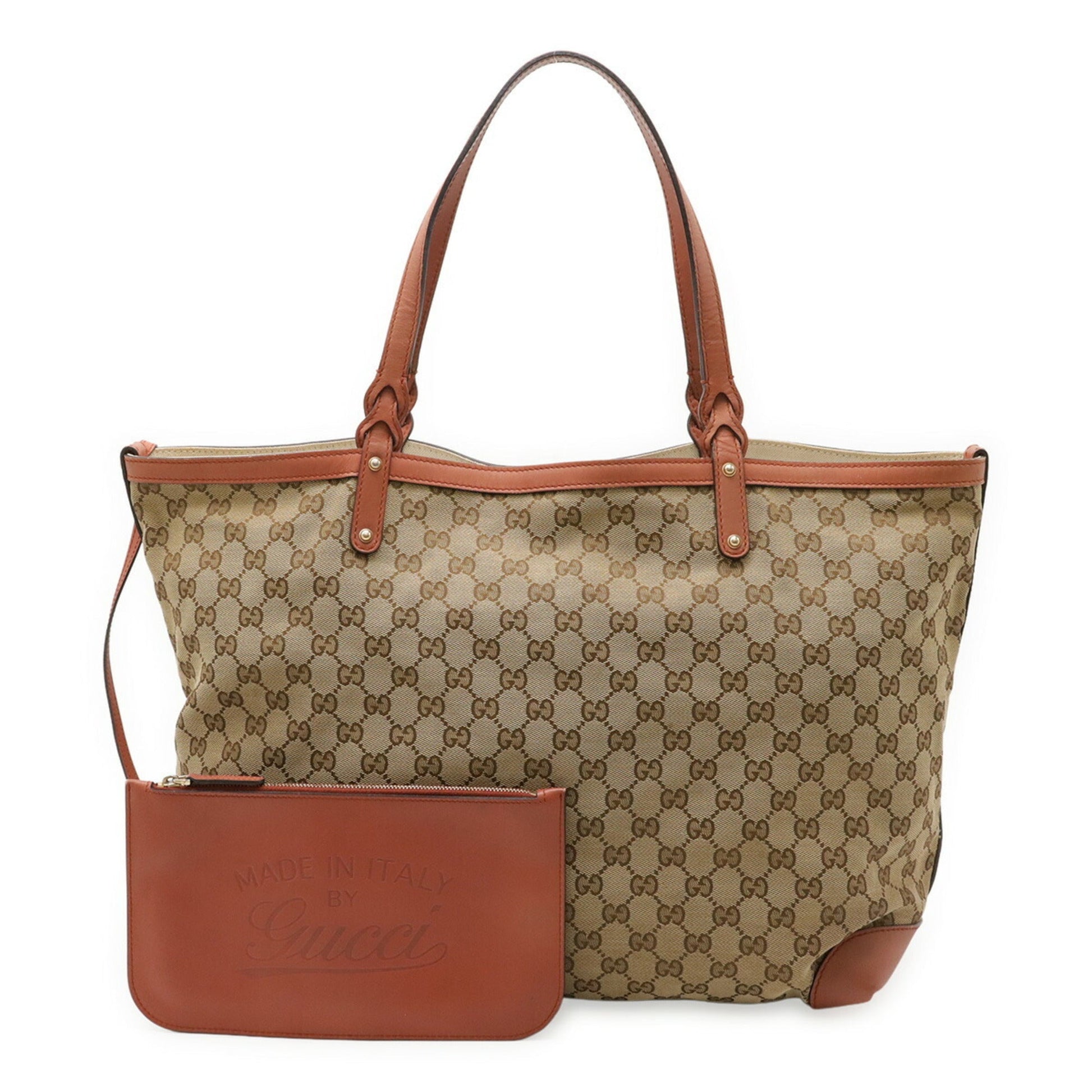 Gucci Beige Pink Canvas Leather Shoulder Bag Tote Bag