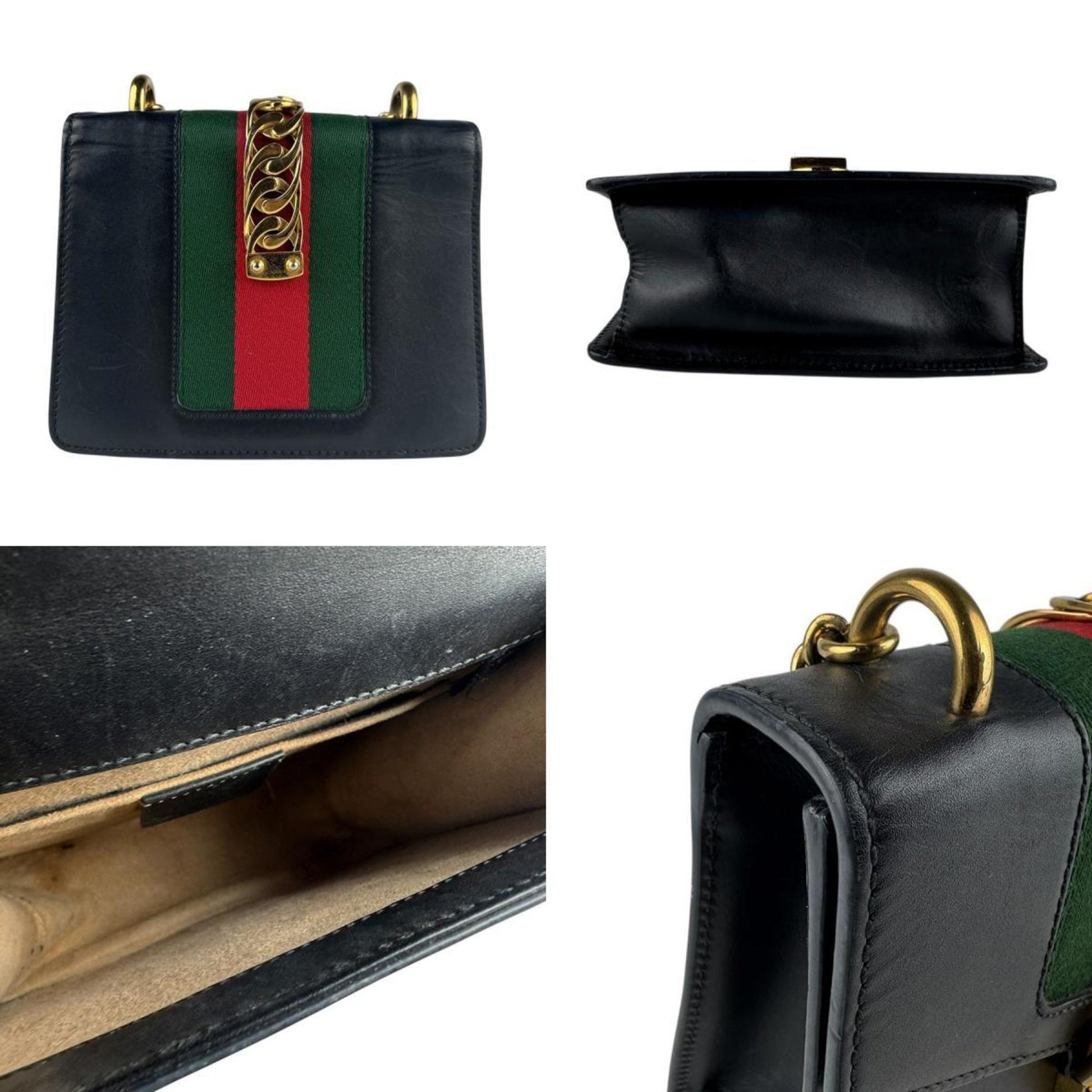 Gucci Black Leather Metal Shoulder Bag