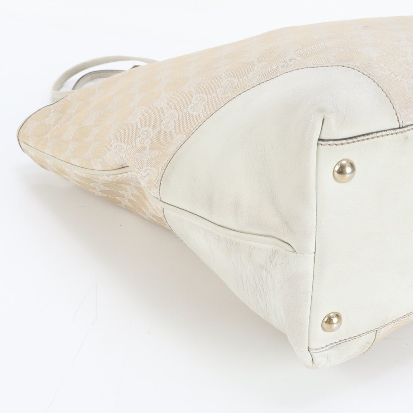 Gucci Beige Leather Canvas Tote Bag