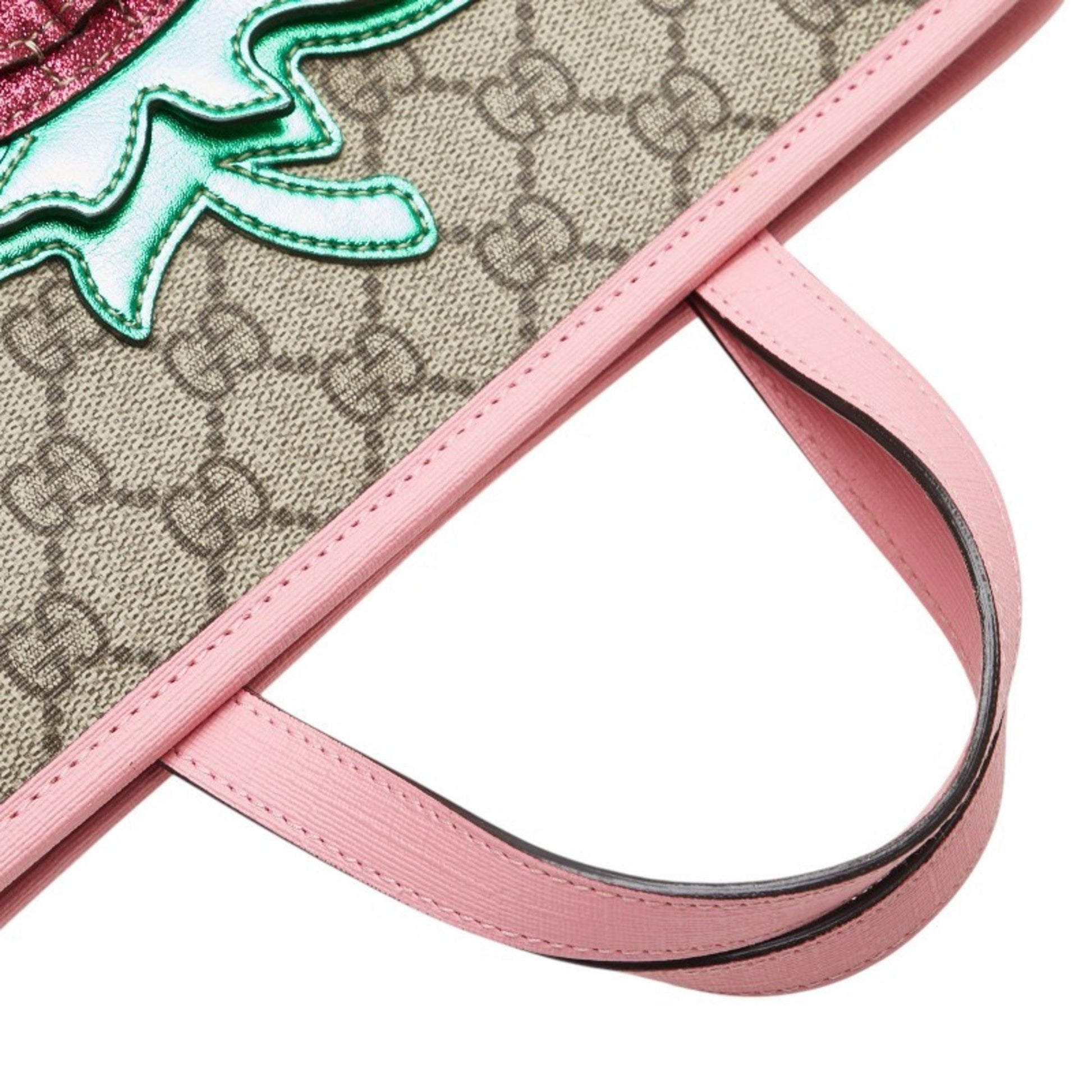 Gucci Beige Multi-Color Pink Pvc Leather Handbag Tote Bag