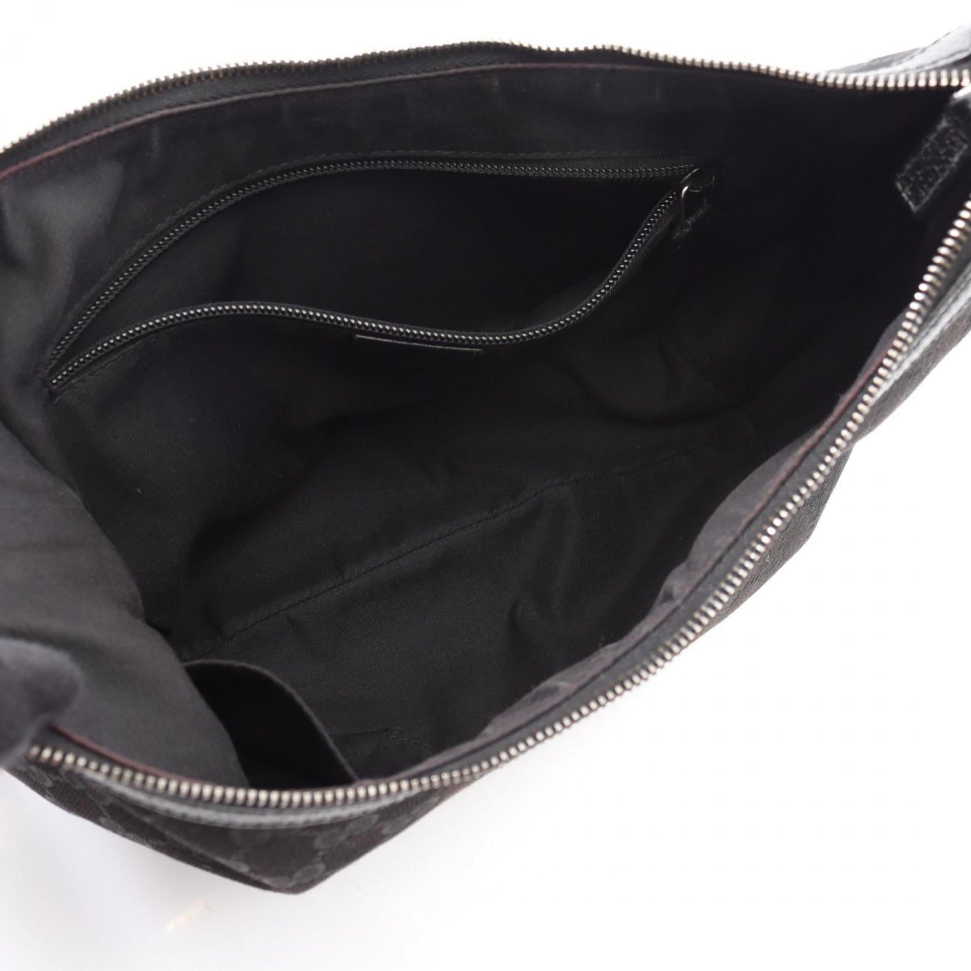 Gucci Black Gg Canvas Leather Shoulder Bag