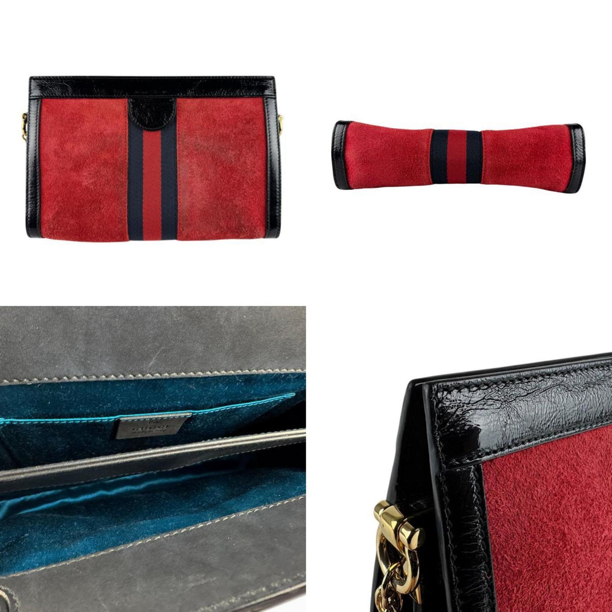 Gucci Black Red Color Suede Patent Leather Shoulder Bag