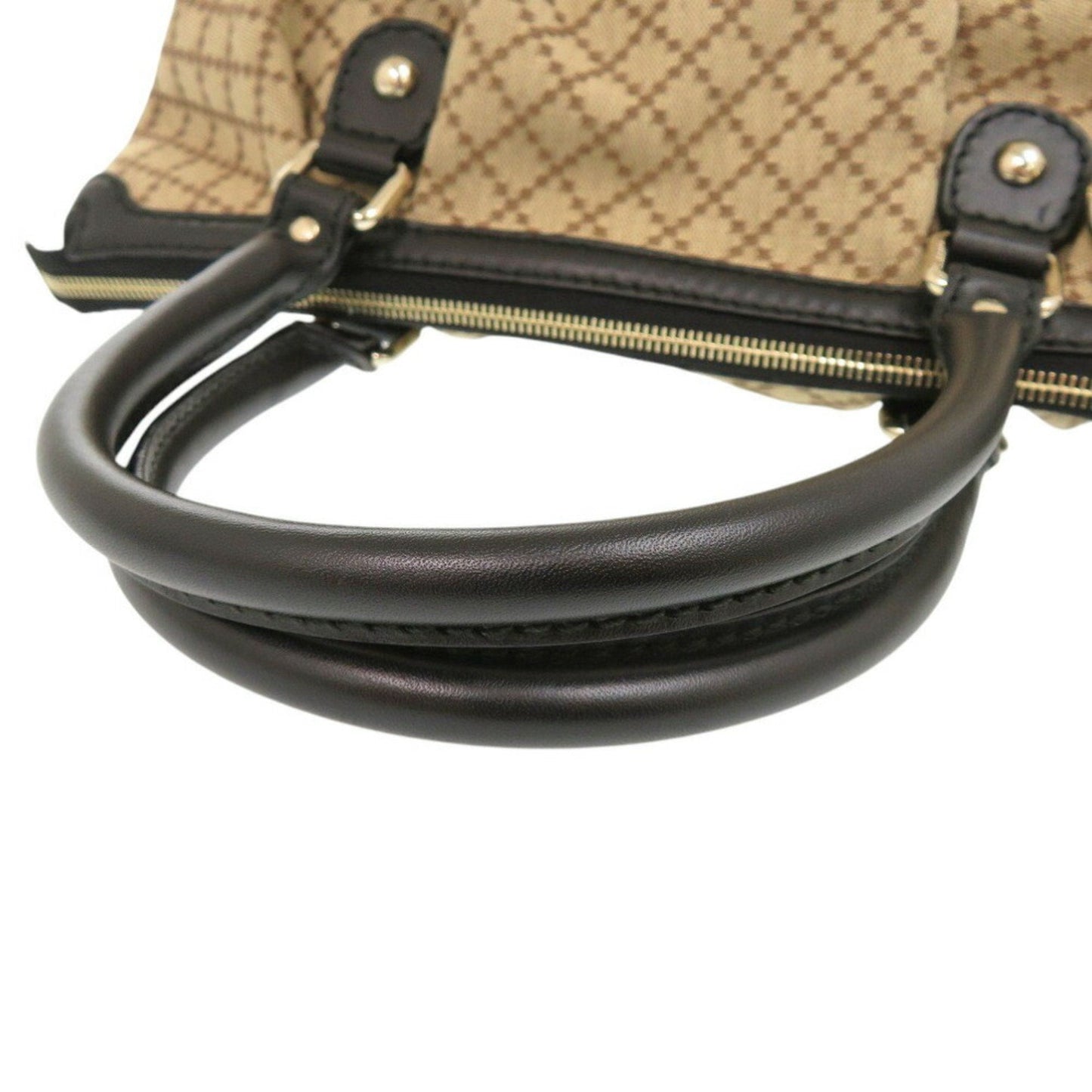 Gucci Beige Black Gg Canvas Leather Handbag