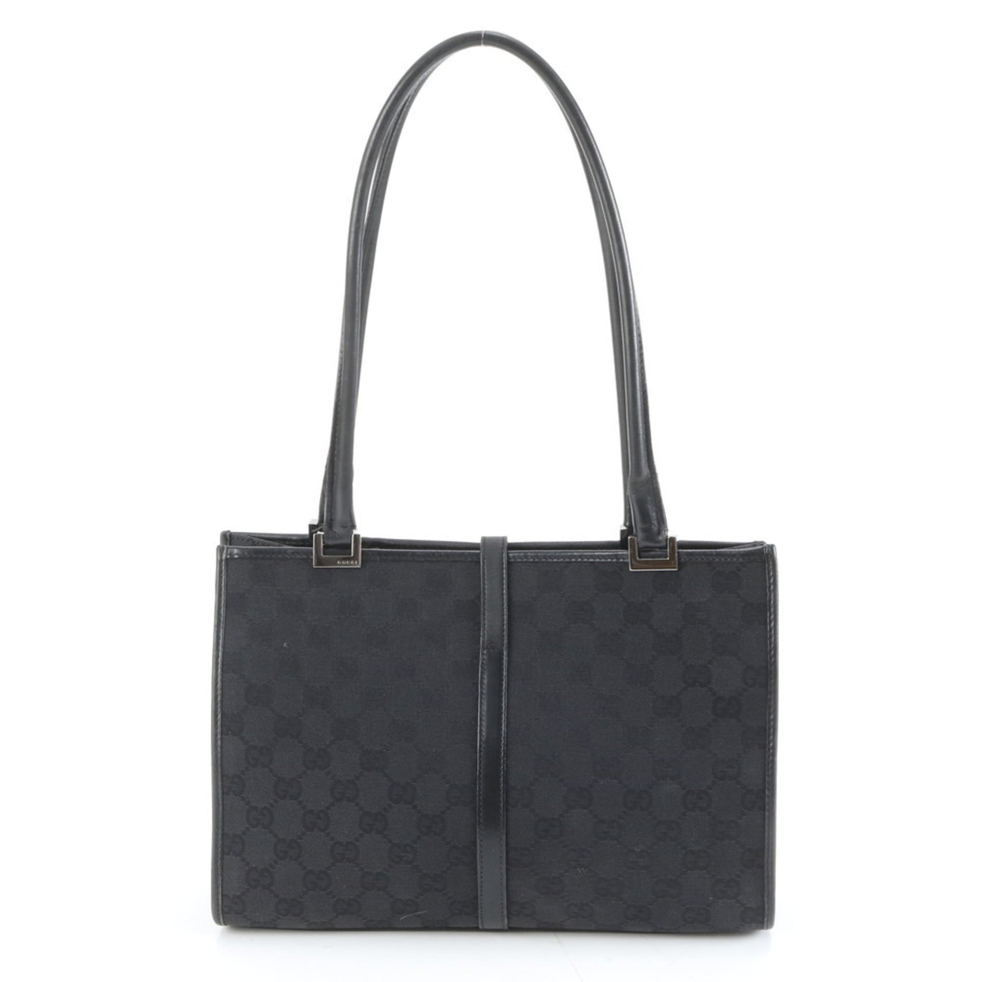 Gucci Black Leather Canvas Tote Bag