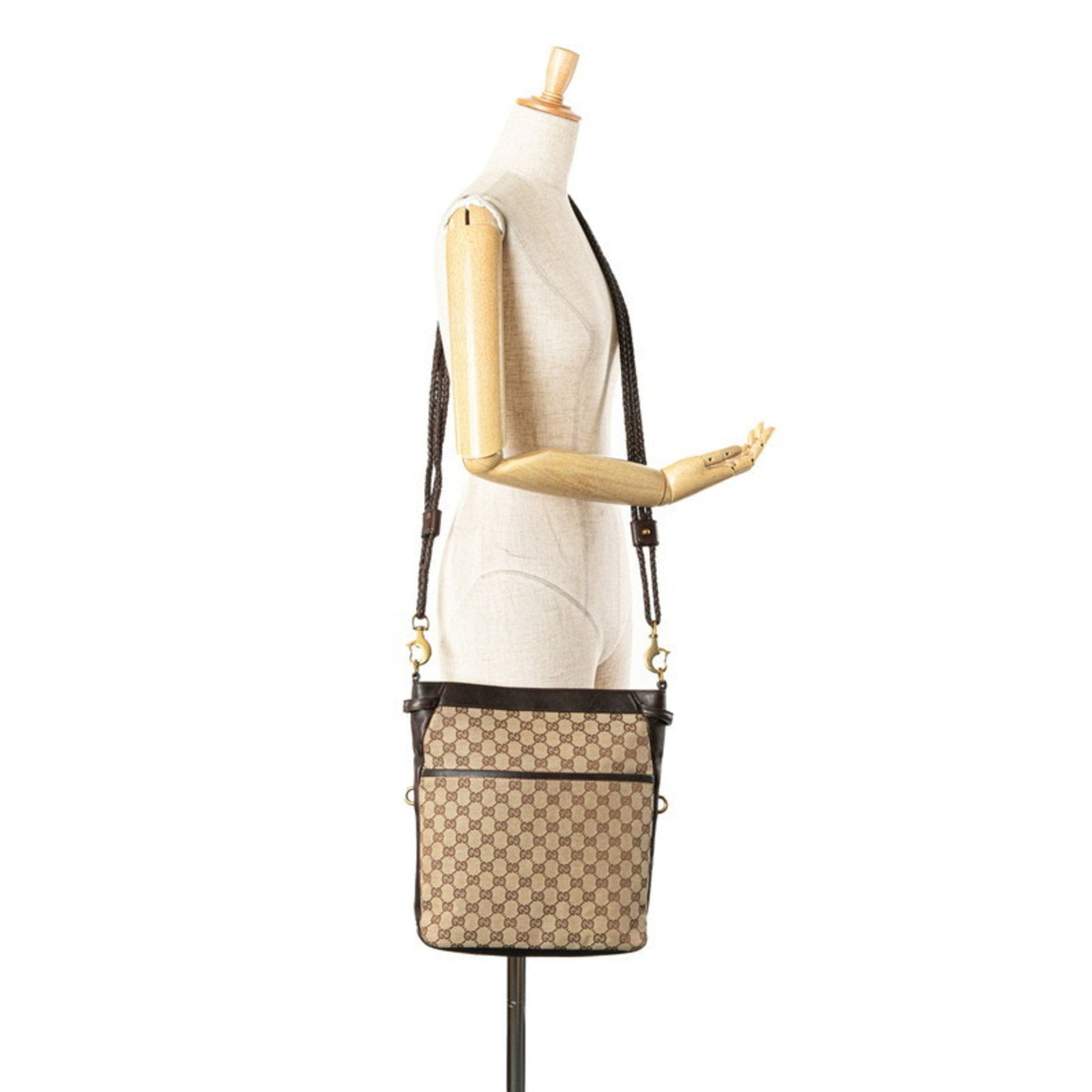 Gucci Beige Brown Canvas Leather Shoulder Bag