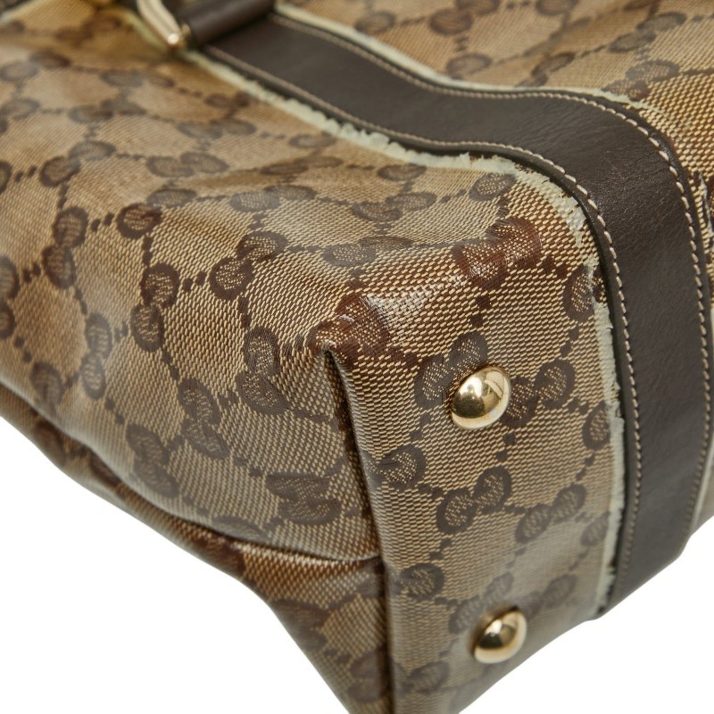 Gucci Gg Crystal Beige Brown Pvc Leather Tote Bag