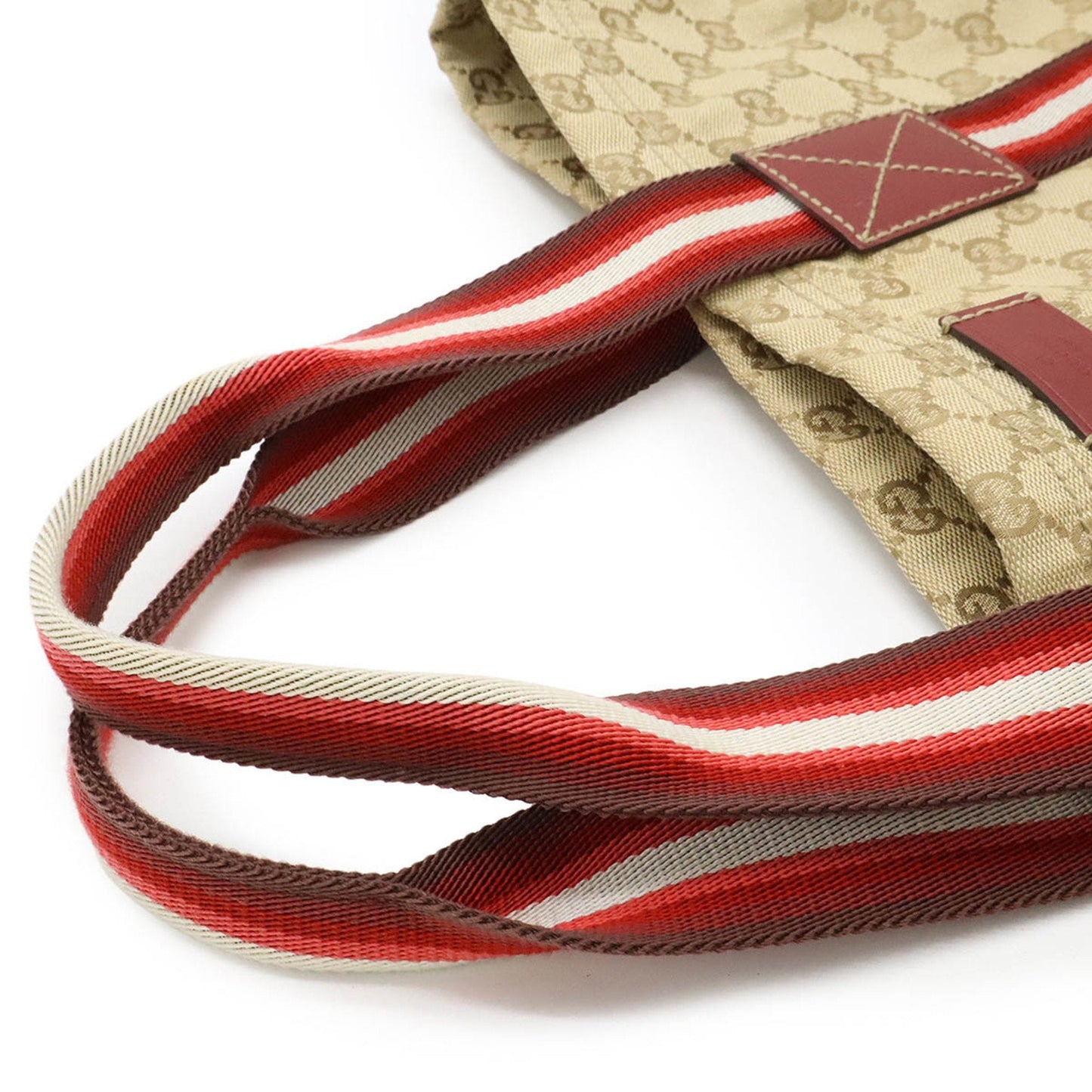 Gucci Beige Multi-Color Red Color Canvas Leather Shoulder Bag Tote Bag